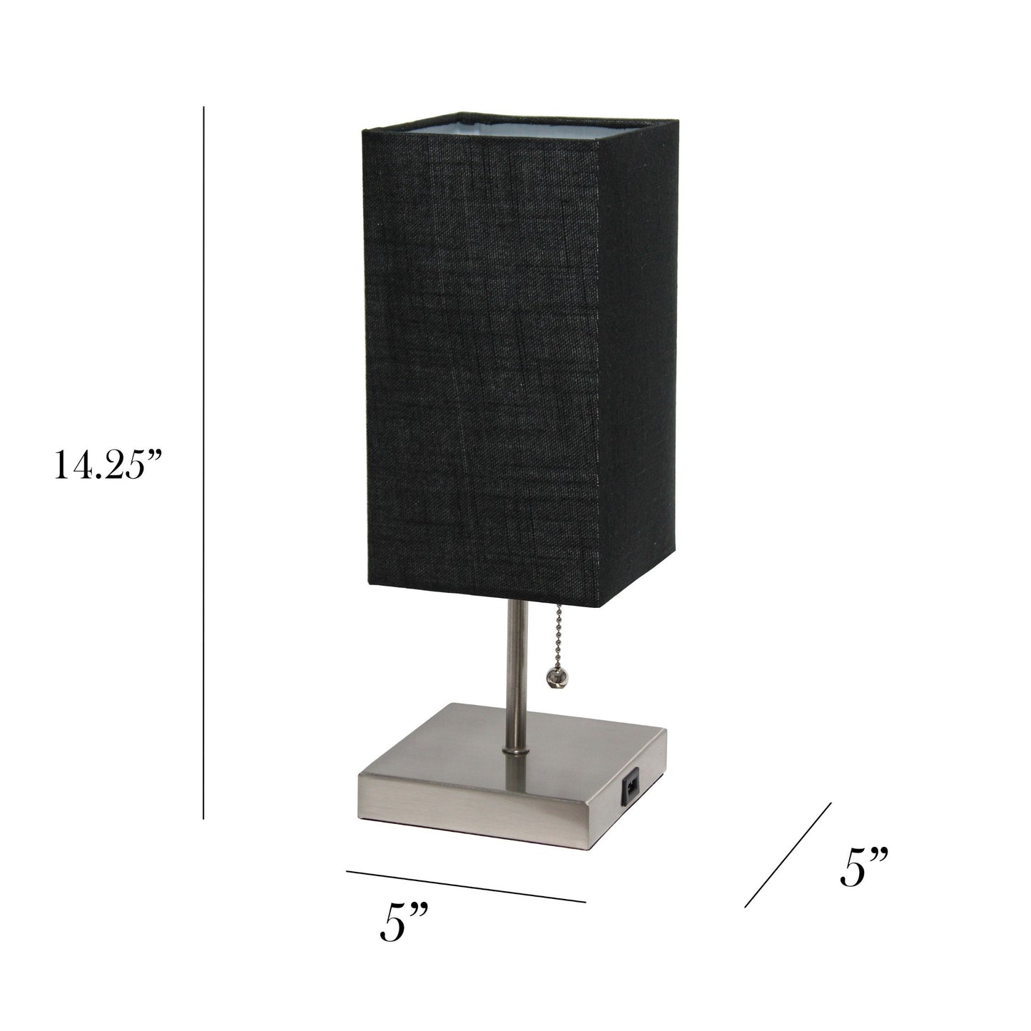 All The Rages Simple Designs Brushed Nickel 2-Pack Table Lamps With USB Charging Port & Black Fabric Shades