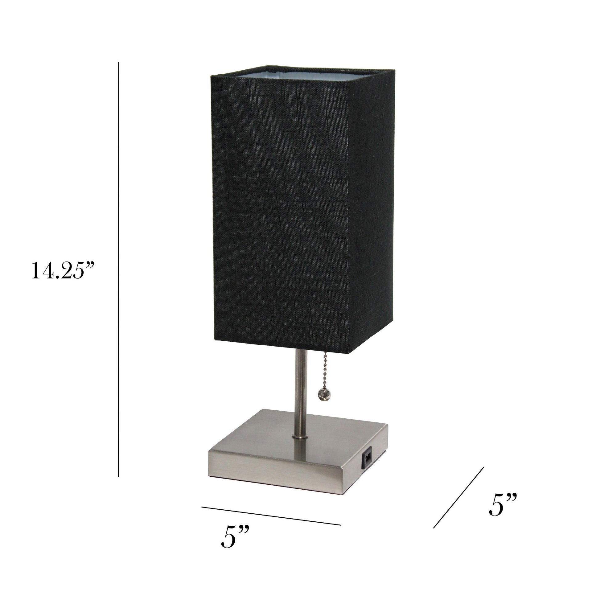 All The Rages Simple Designs Brushed Nickel 2-Pack Table Lamps With USB Charging Port & Black Fabric Shades