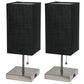 All The Rages Simple Designs Brushed Nickel 2-Pack Table Lamps With USB Charging Port & Black Fabric Shades