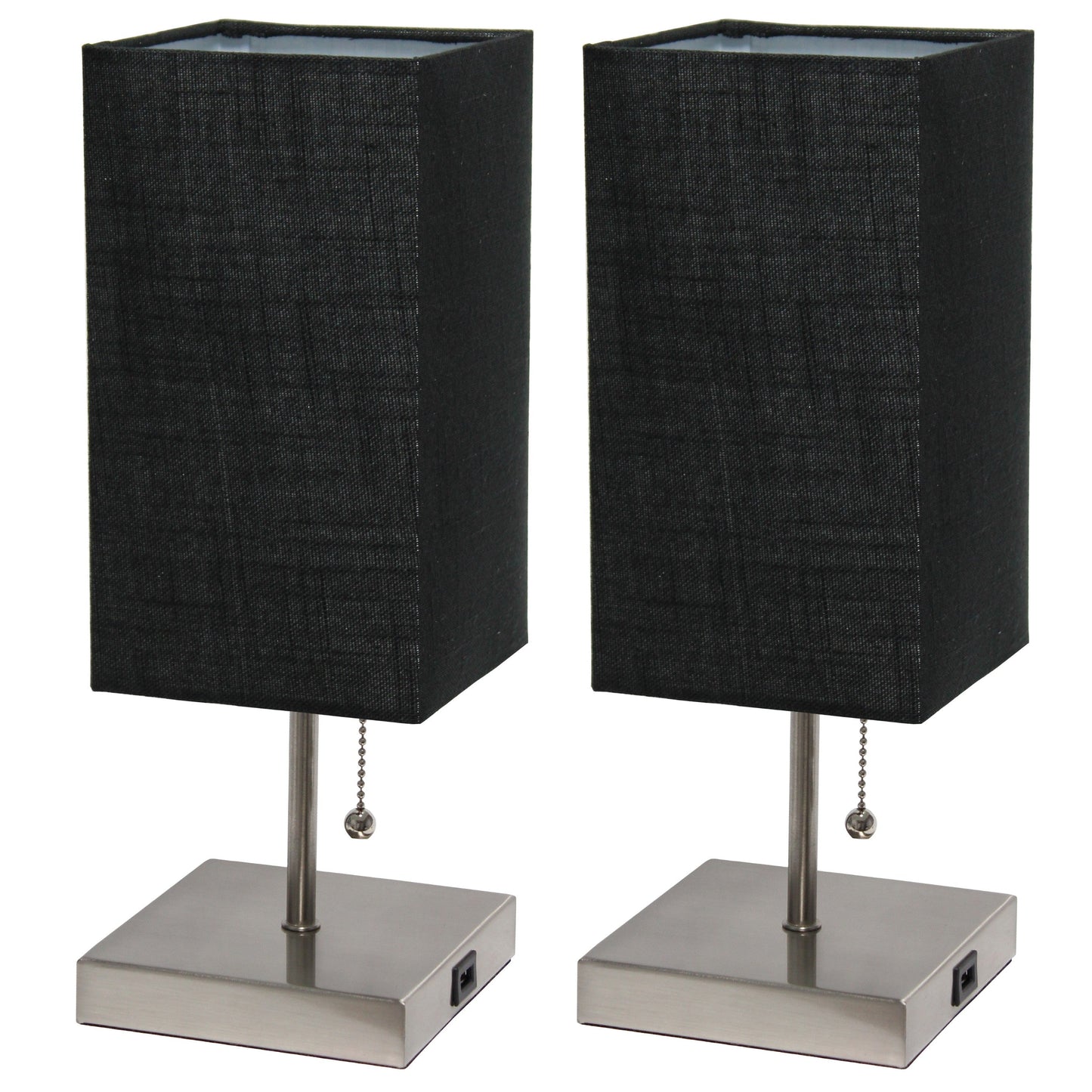All The Rages Simple Designs Brushed Nickel 2-Pack Table Lamps With USB Charging Port & Black Fabric Shades