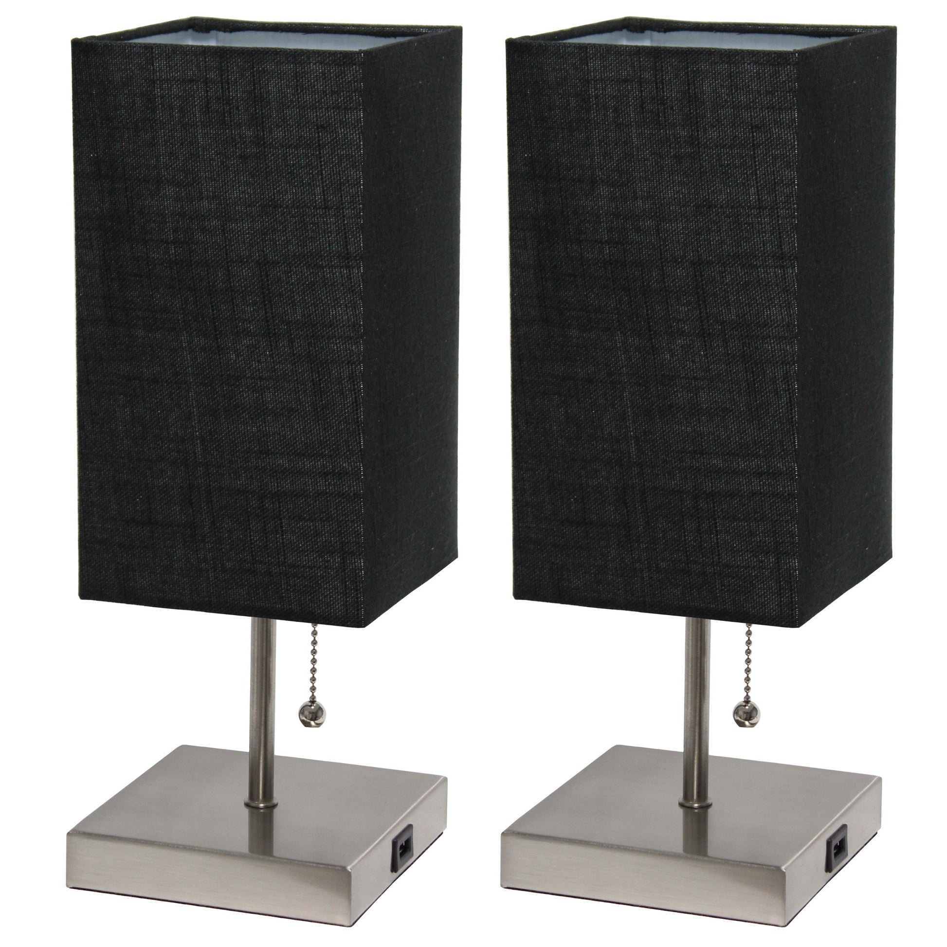 All The Rages Simple Designs Brushed Nickel 2-Pack Table Lamps With USB Charging Port & Black Fabric Shades