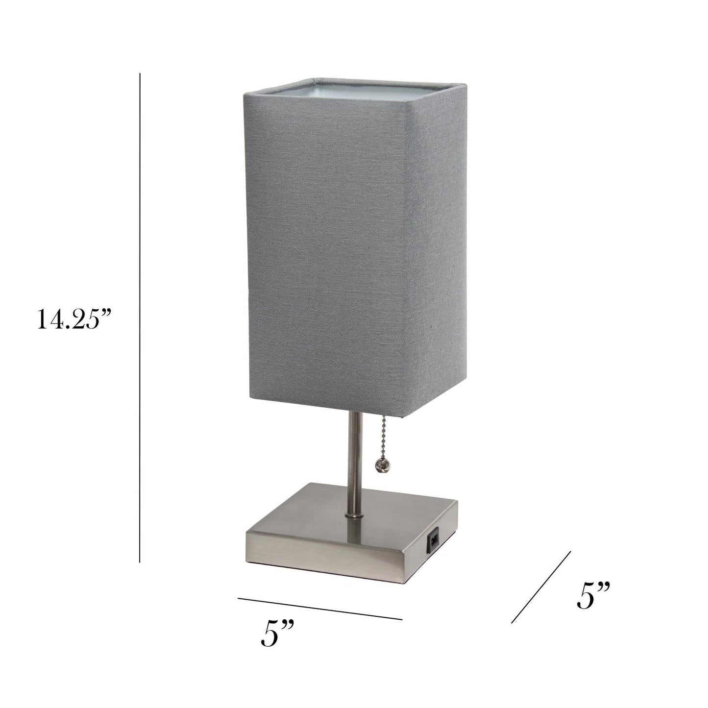All The Rages Simple Designs Brushed Nickel 2-Pack Table Lamps With USB Charging Port & Gray Fabric Shades