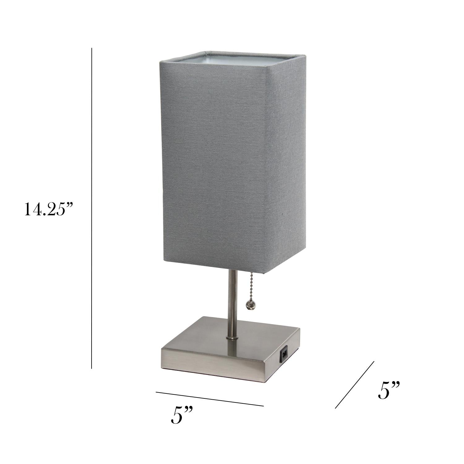 All The Rages Simple Designs Brushed Nickel 2-Pack Table Lamps With USB Charging Port & Gray Fabric Shades