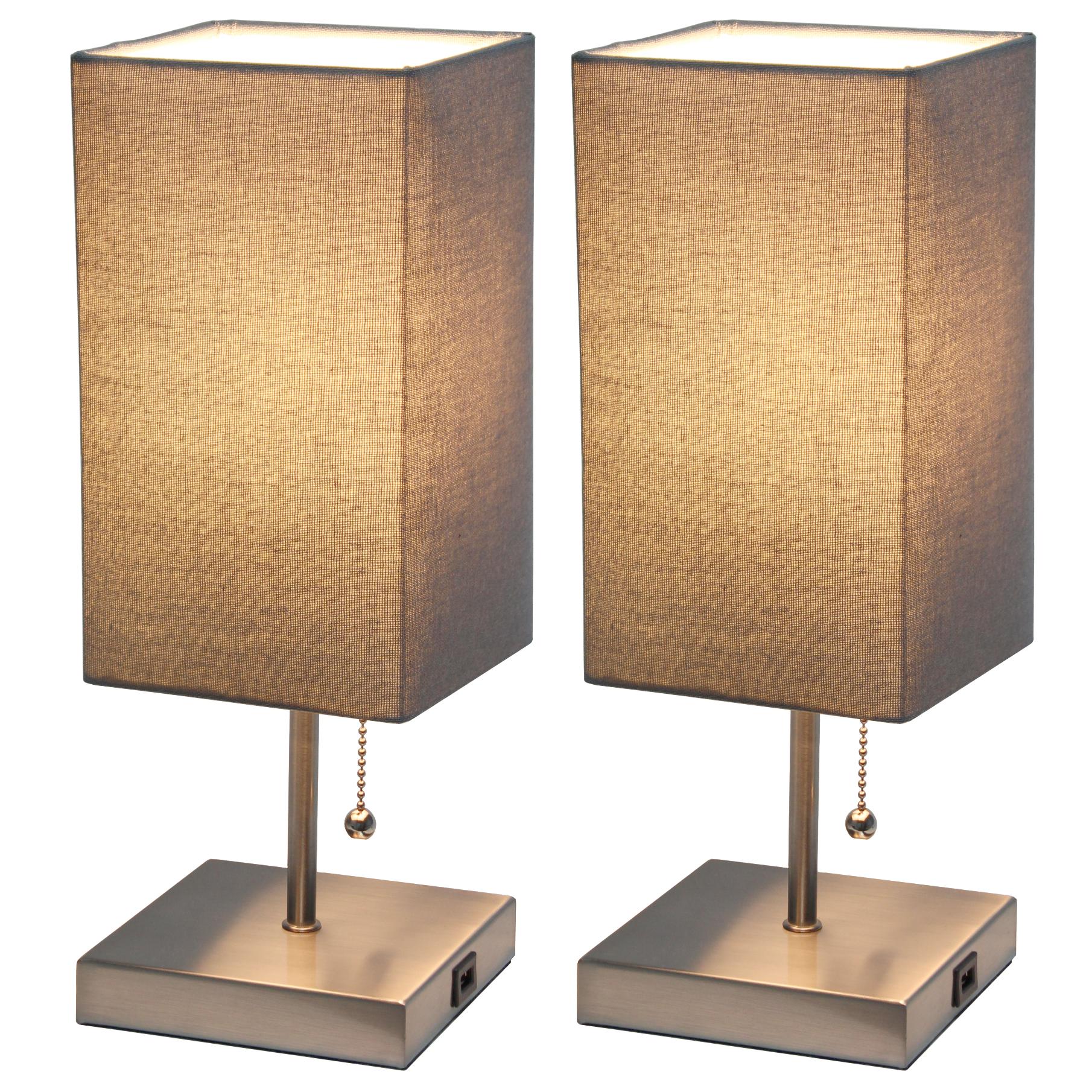 All The Rages Simple Designs Brushed Nickel 2-Pack Table Lamps With USB Charging Port & Gray Fabric Shades