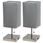 All The Rages Simple Designs Brushed Nickel 2-Pack Table Lamps With USB Charging Port & Gray Fabric Shades