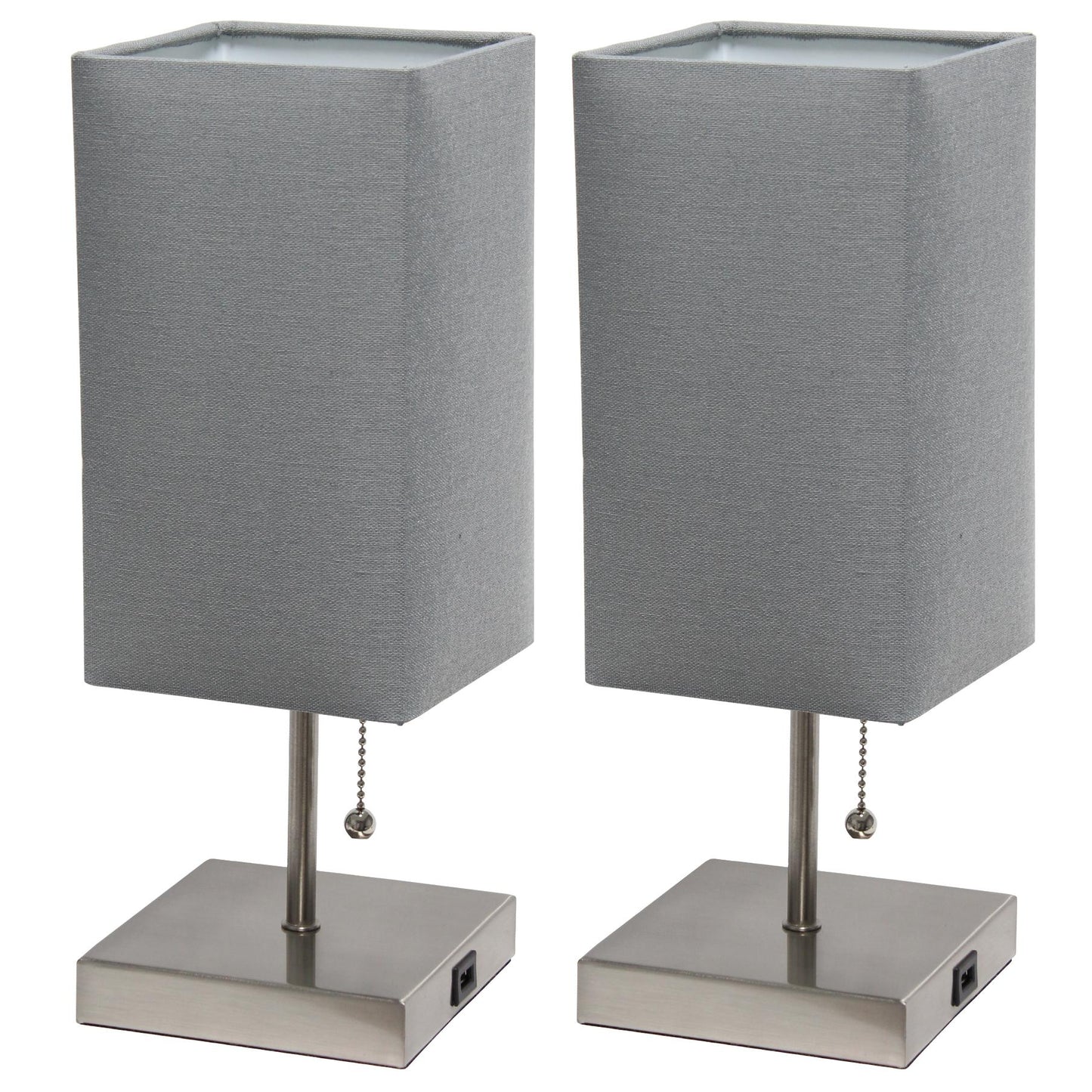 All The Rages Simple Designs Brushed Nickel 2-Pack Table Lamps With USB Charging Port & Gray Fabric Shades