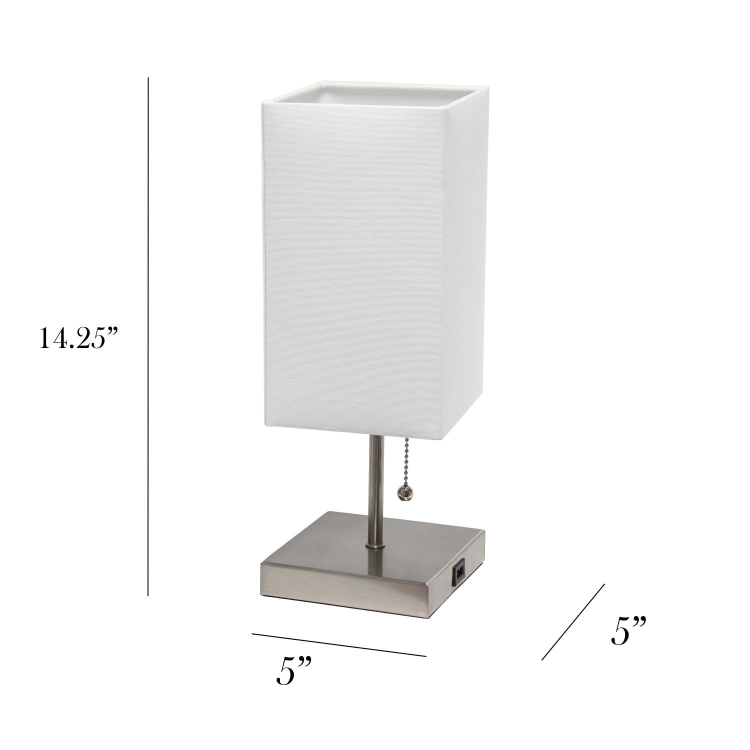 All The Rages Simple Designs Brushed Nickel 2-Pack Table Lamps With USB Charging Port & White Fabric Shades