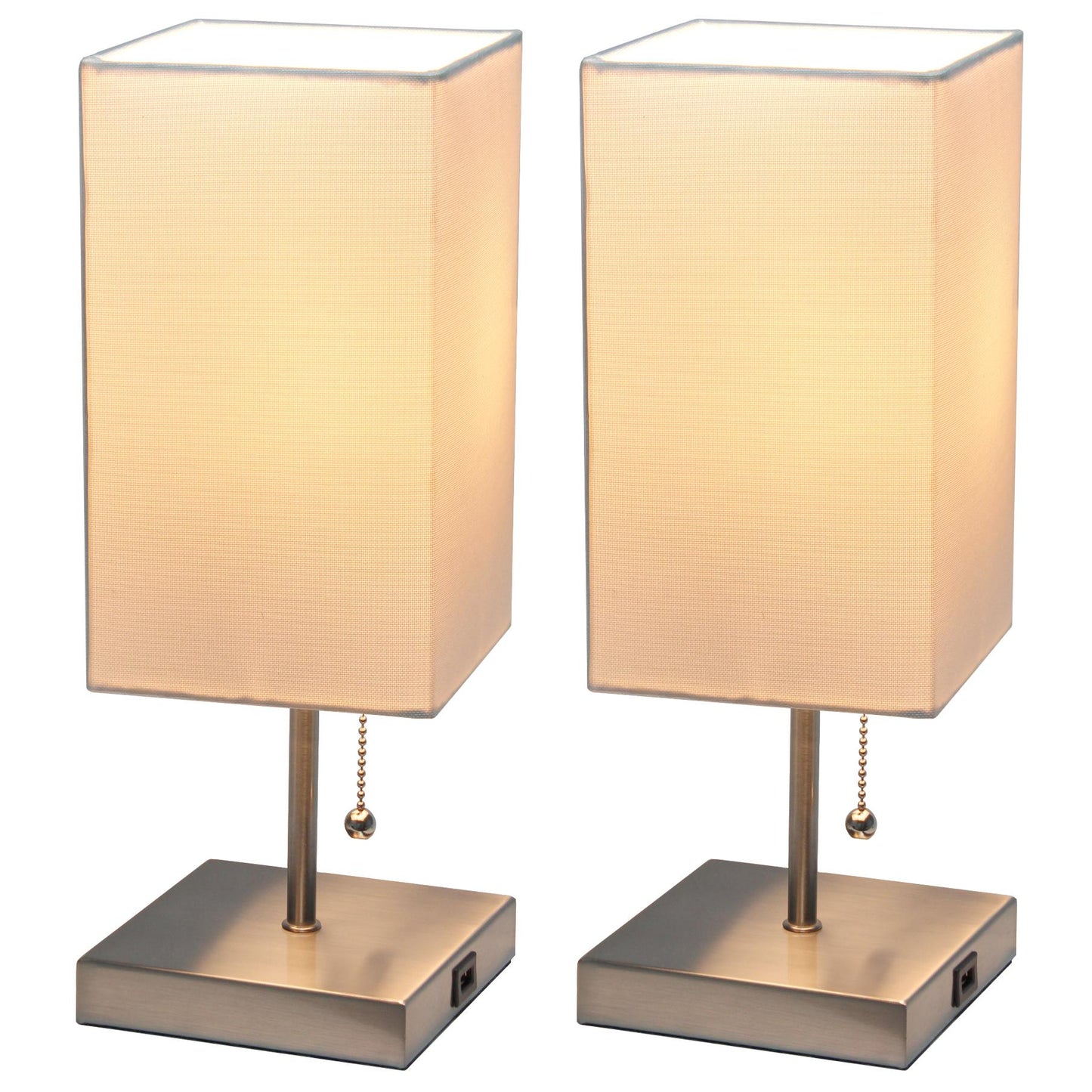All The Rages Simple Designs Brushed Nickel 2-Pack Table Lamps With USB Charging Port & White Fabric Shades