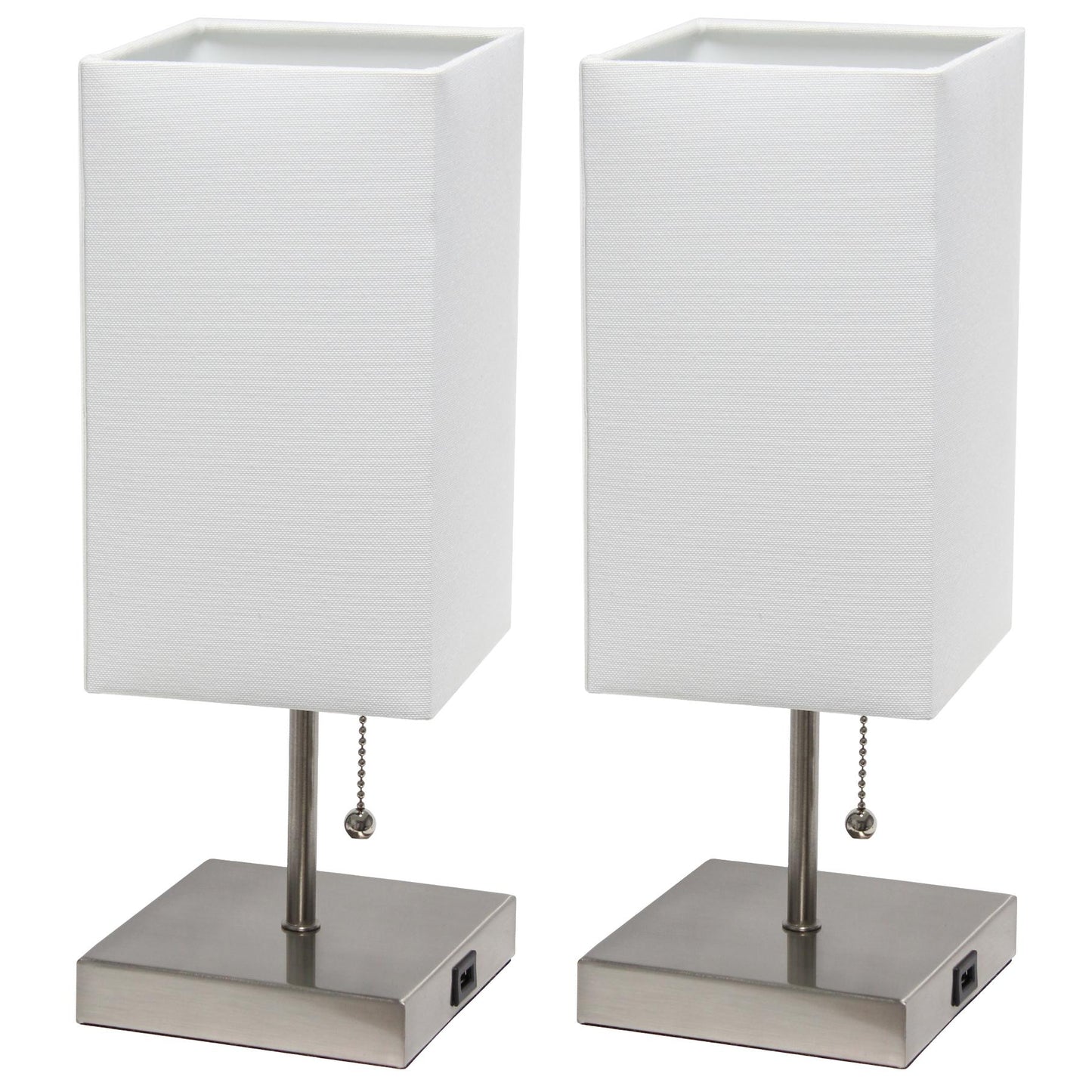 All The Rages Simple Designs Brushed Nickel 2-Pack Table Lamps With USB Charging Port & White Fabric Shades