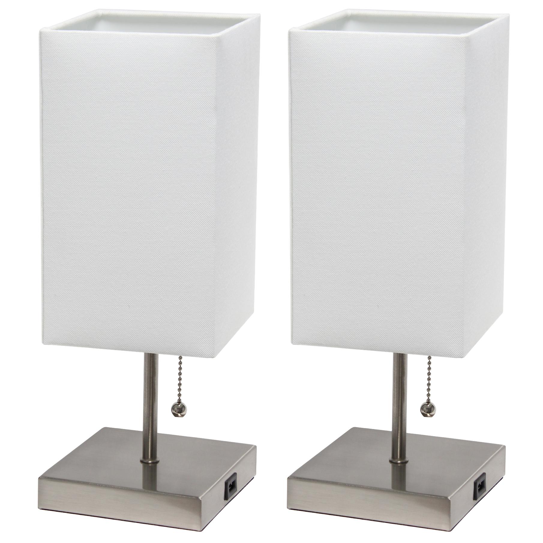 All The Rages Simple Designs Brushed Nickel 2-Pack Table Lamps With USB Charging Port & White Fabric Shades