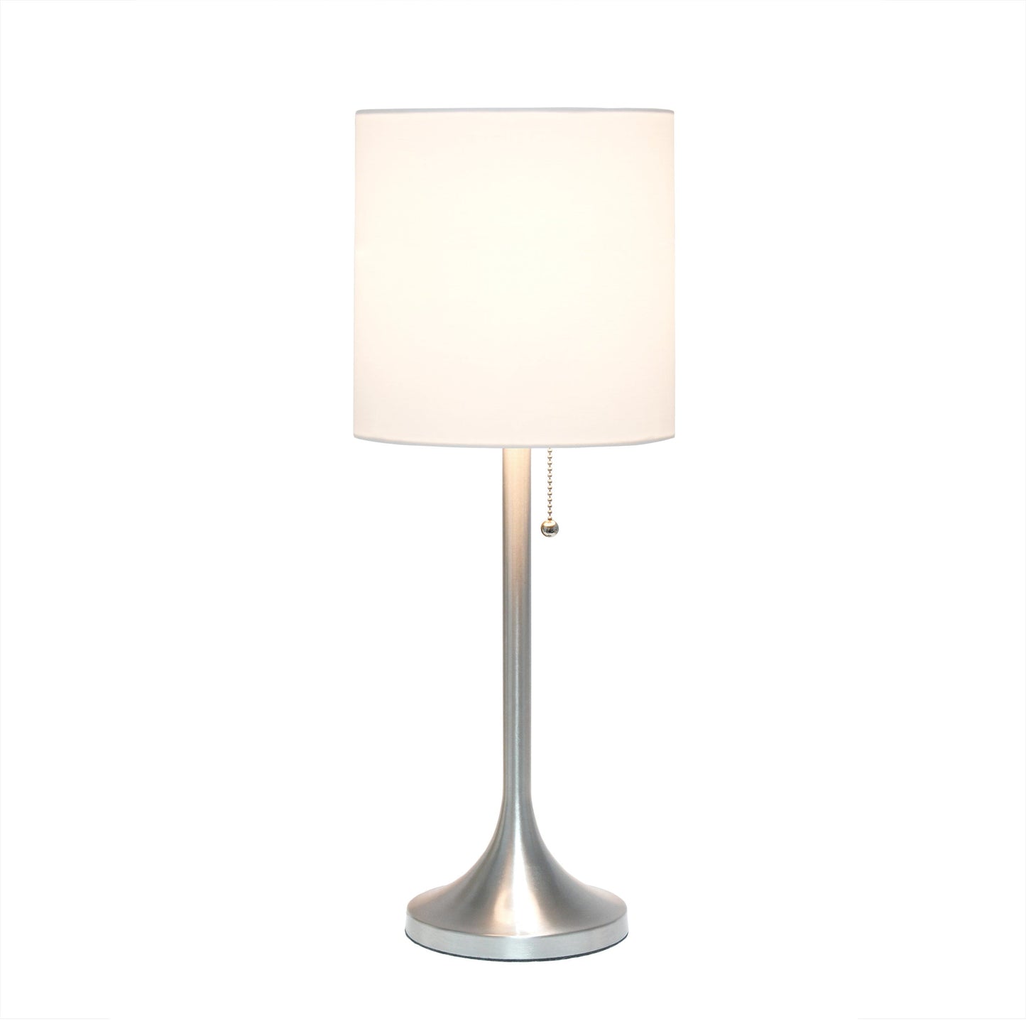 All The Rages Simple Designs Brushed Nickel And White Fabric Drum Shade Tapered Table Lamp