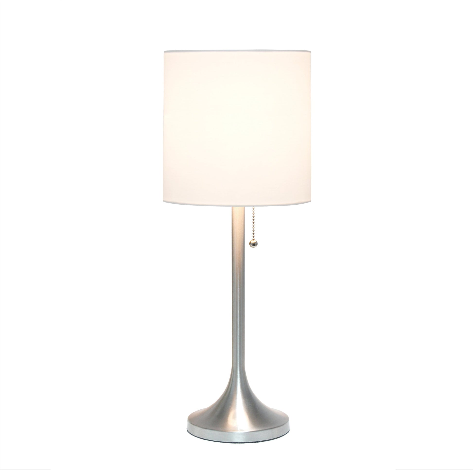 All The Rages Simple Designs Brushed Nickel And White Fabric Drum Shade Tapered Table Lamp