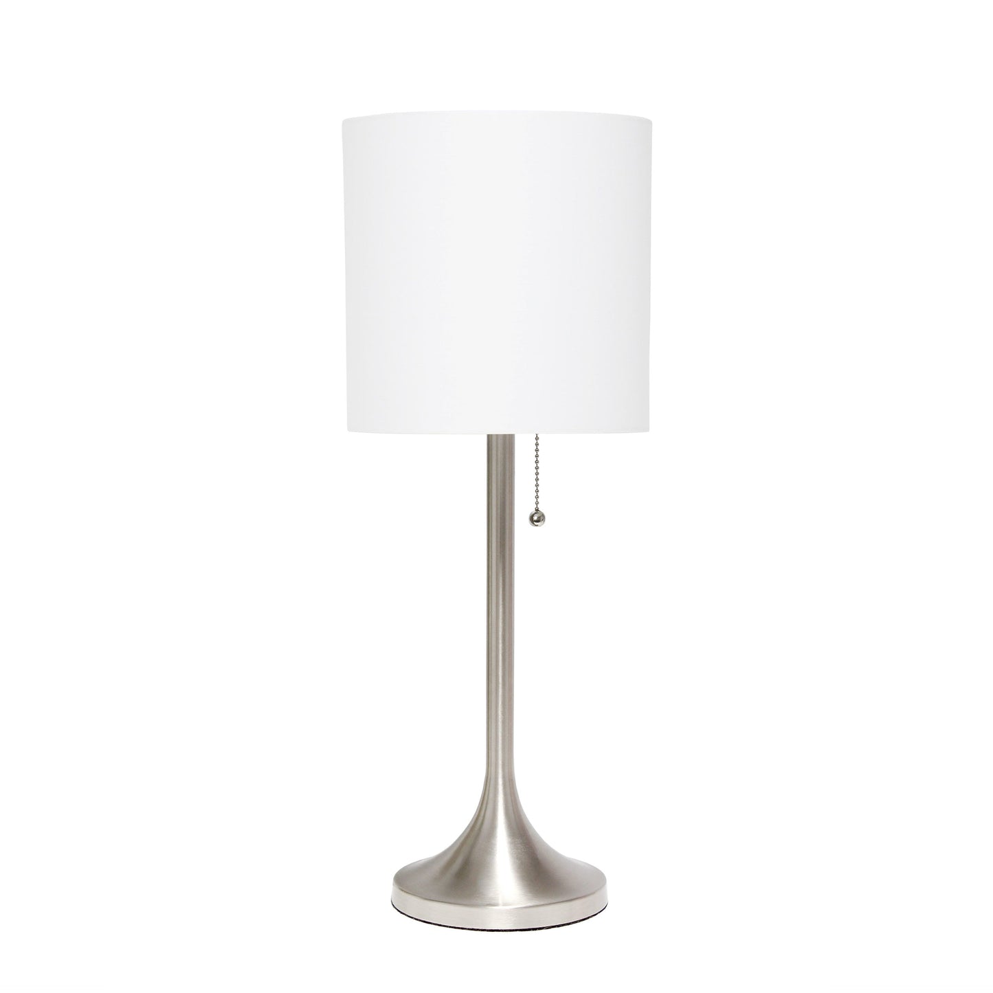 All The Rages Simple Designs Brushed Nickel And White Fabric Drum Shade Tapered Table Lamp