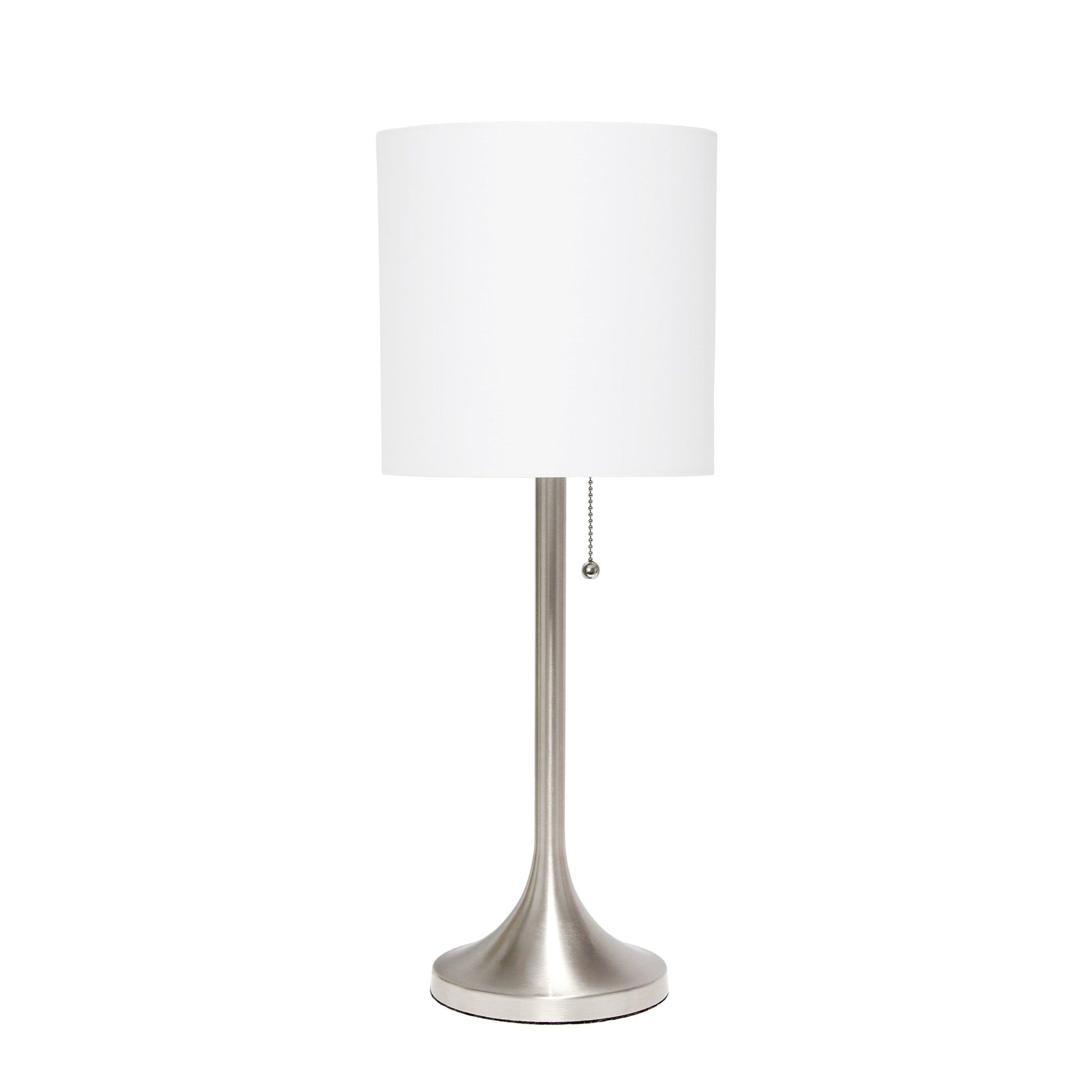 All The Rages Simple Designs Brushed Nickel And White Fabric Drum Shade Tapered Table Lamp