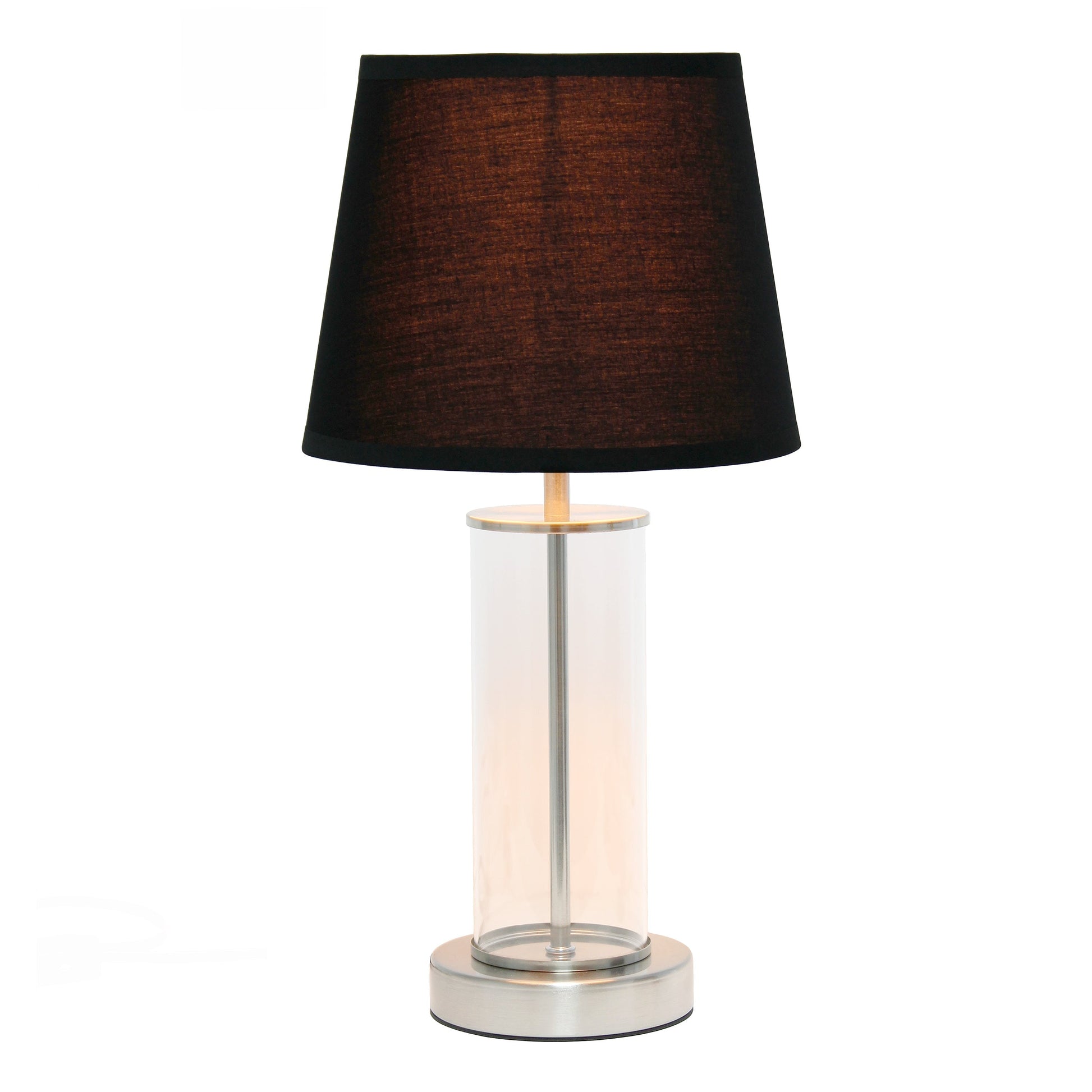 All The Rages Simple Designs Brushed Nickel & Black Encased Metal & Clear Glass Table Lamp