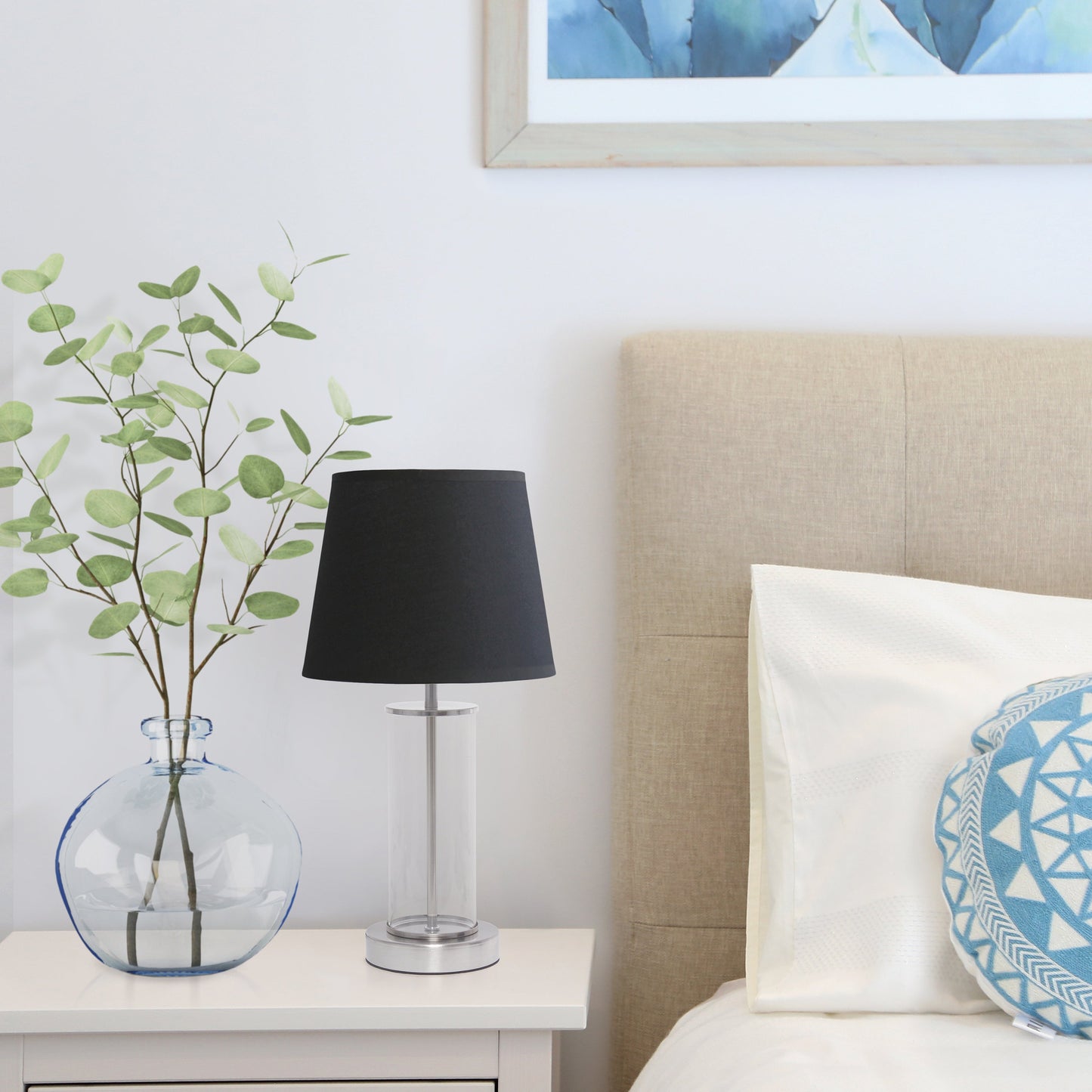 All The Rages Simple Designs Brushed Nickel & Black Encased Metal & Clear Glass Table Lamp