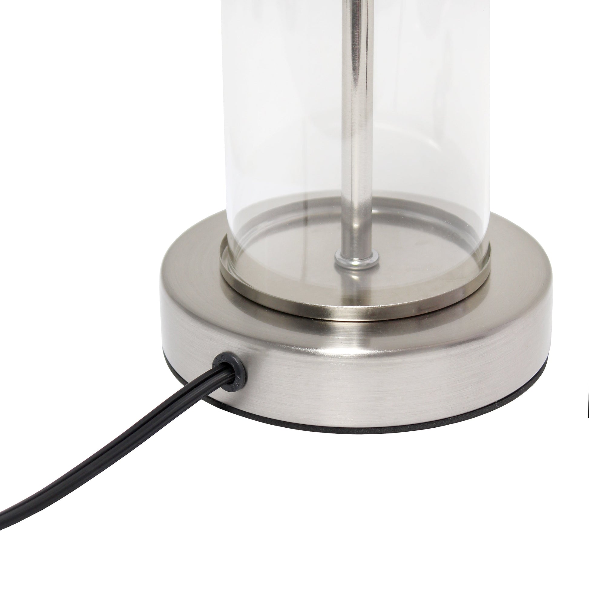 All The Rages Simple Designs Brushed Nickel & Black Encased Metal & Clear Glass Table Lamp