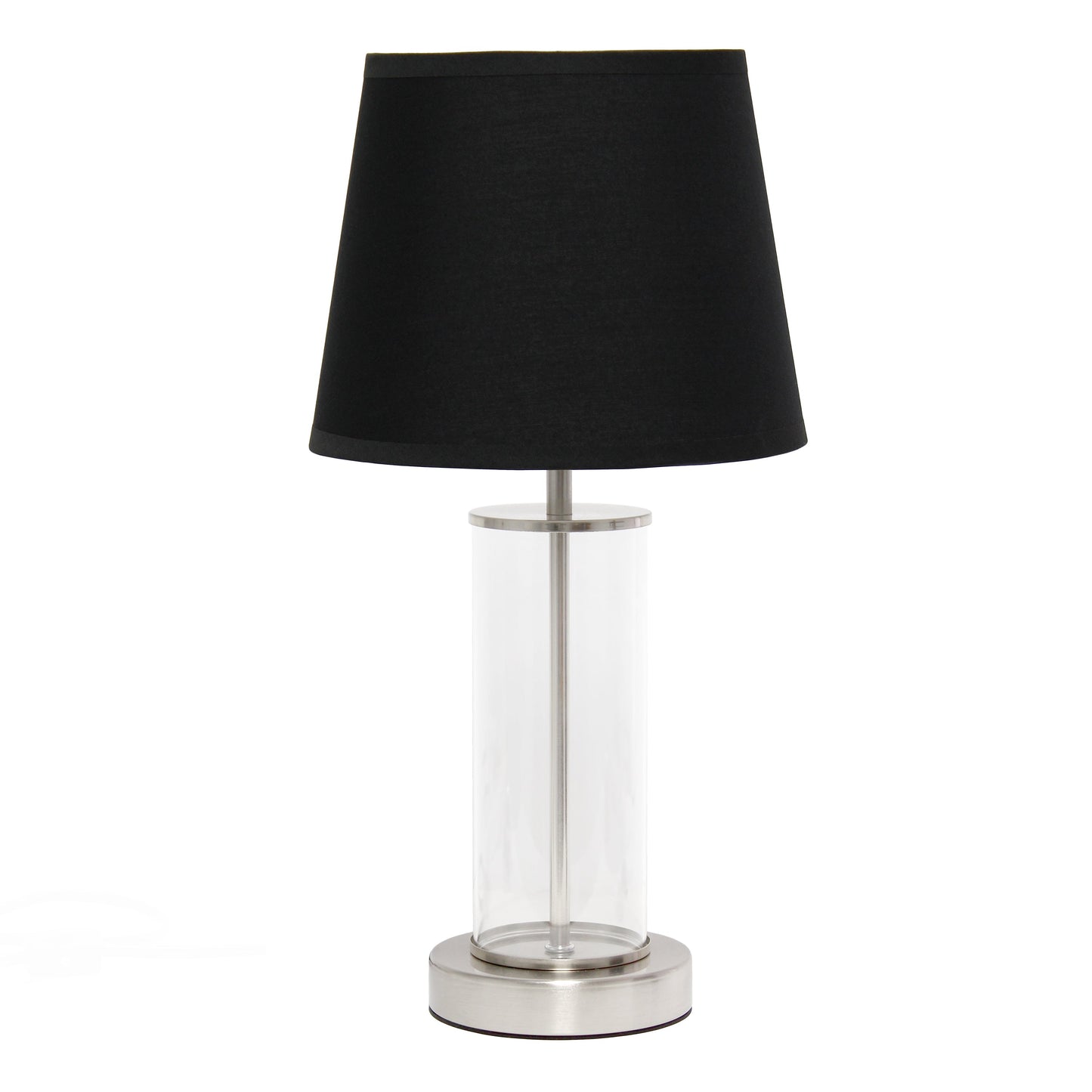 All The Rages Simple Designs Brushed Nickel & Black Encased Metal & Clear Glass Table Lamp