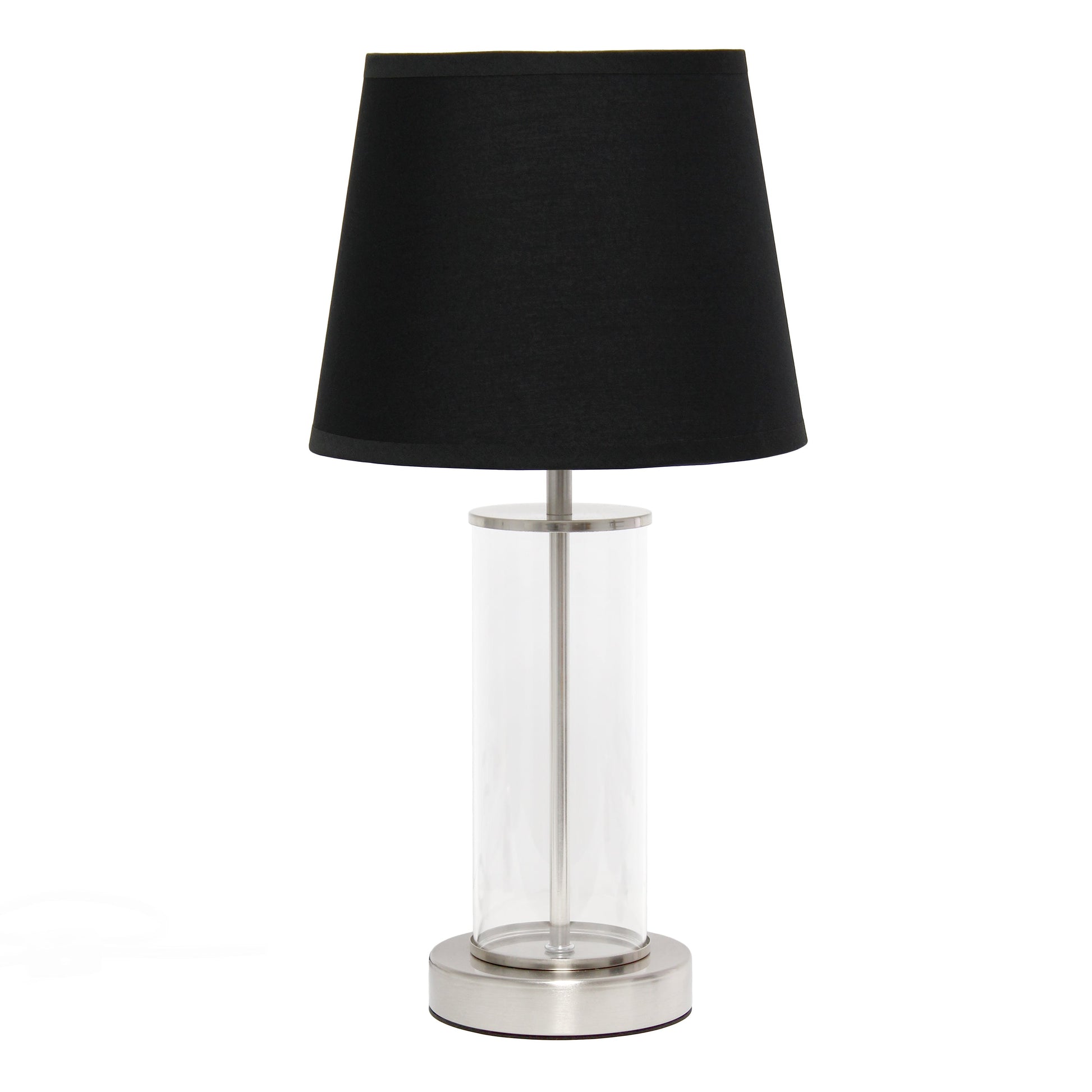 All The Rages Simple Designs Brushed Nickel & Black Encased Metal & Clear Glass Table Lamp