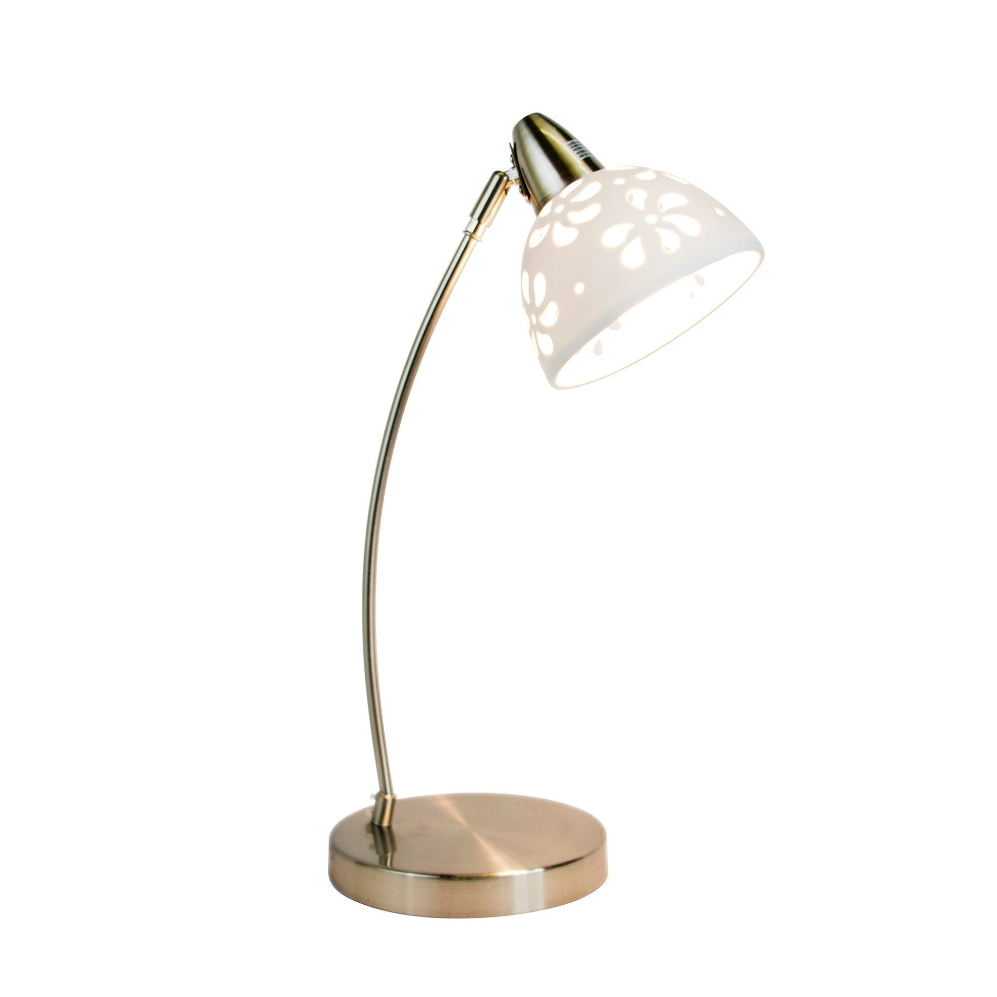 All The Rages Simple Designs Brushed Nickel Desk Lamp With White Porcelain Flower Shade