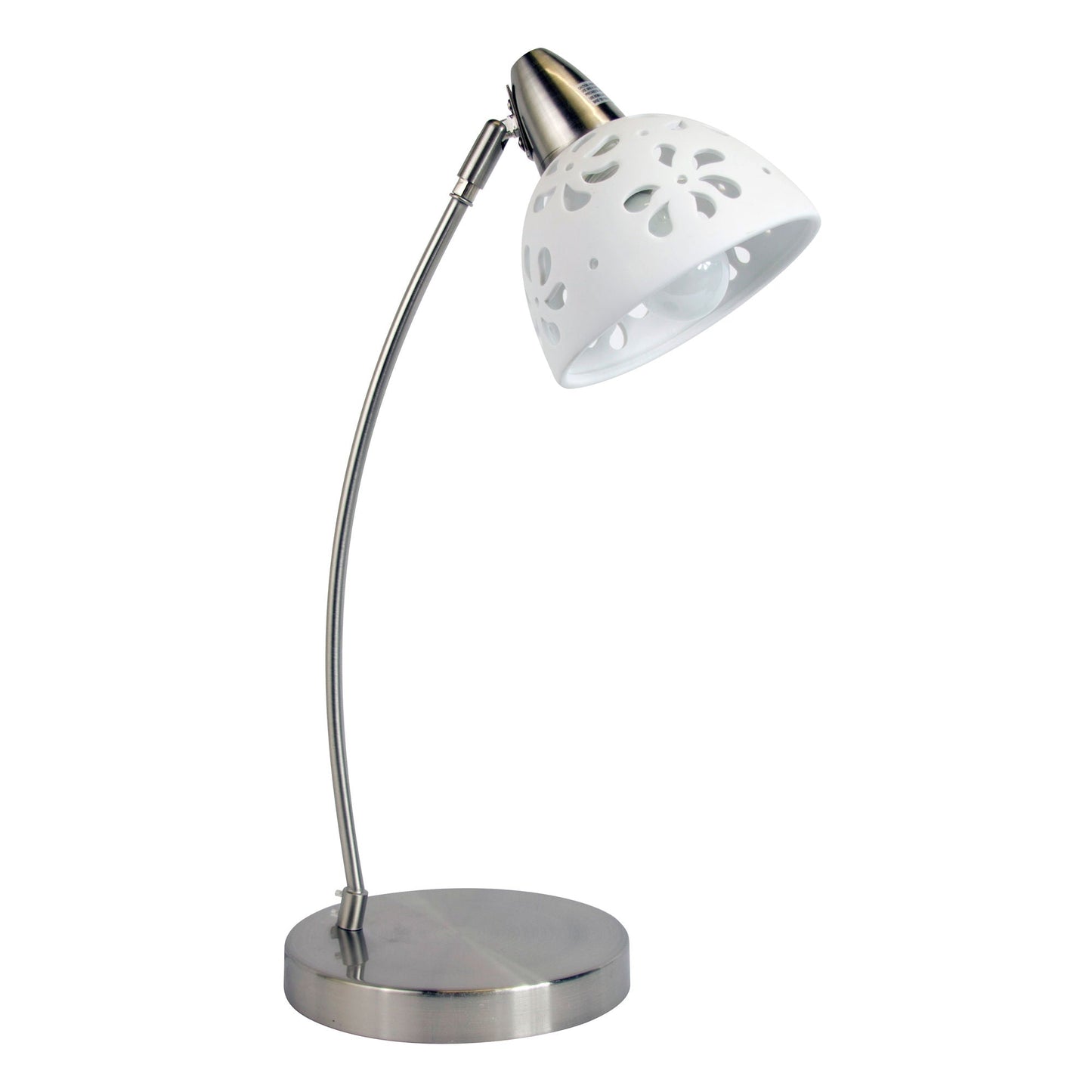 All The Rages Simple Designs Brushed Nickel Desk Lamp With White Porcelain Flower Shade