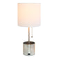All The Rages Simple Designs Brushed Nickel Hammered Metal Organizer Table Lamp With USB Charging Port & Fabric Shade