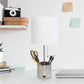 All The Rages Simple Designs Brushed Nickel Hammered Metal Organizer Table Lamp With USB Charging Port & Fabric Shade