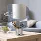 All The Rages Simple Designs Brushed Nickel Hammered Metal Organizer Table Lamp With USB Charging Port & Fabric Shade