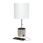 All The Rages Simple Designs Brushed Nickel Hammered Metal Organizer Table Lamp With USB Charging Port & Fabric Shade