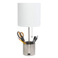 All The Rages Simple Designs Brushed Nickel Hammered Metal Organizer Table Lamp With USB Charging Port & Fabric Shade