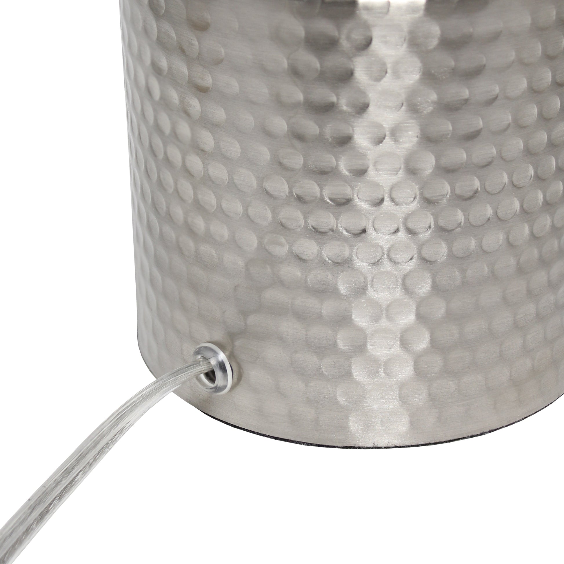 All The Rages Simple Designs Brushed Nickel Hammered Metal Organizer Table Lamp With USB Charging Port & Fabric Shade