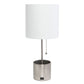 All The Rages Simple Designs Brushed Nickel Hammered Metal Organizer Table Lamp With USB Charging Port & Fabric Shade