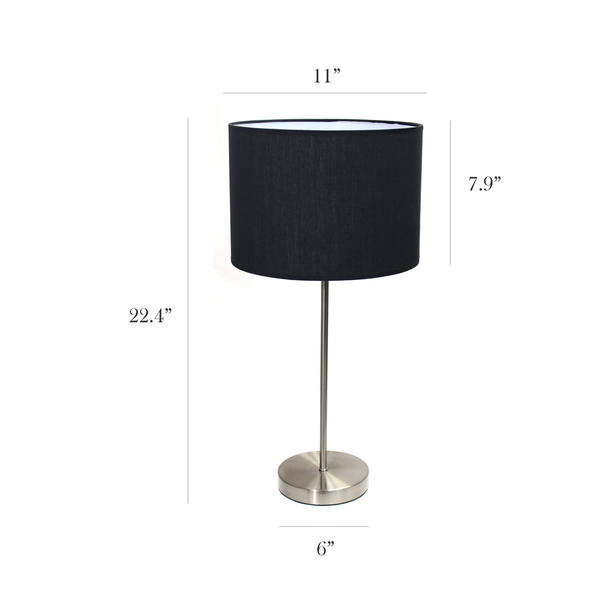 All The Rages Simple Designs Brushed Nickel Stick Lamp With Black Fabric Shade