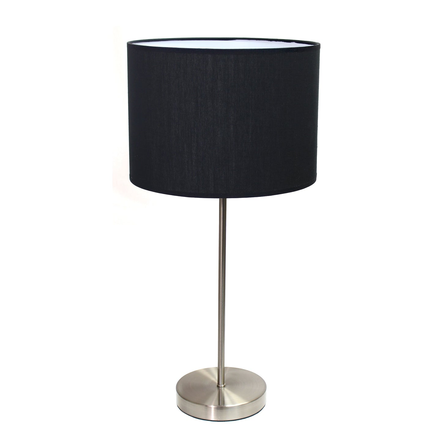 All The Rages Simple Designs Brushed Nickel Stick Lamp With Black Fabric Shade