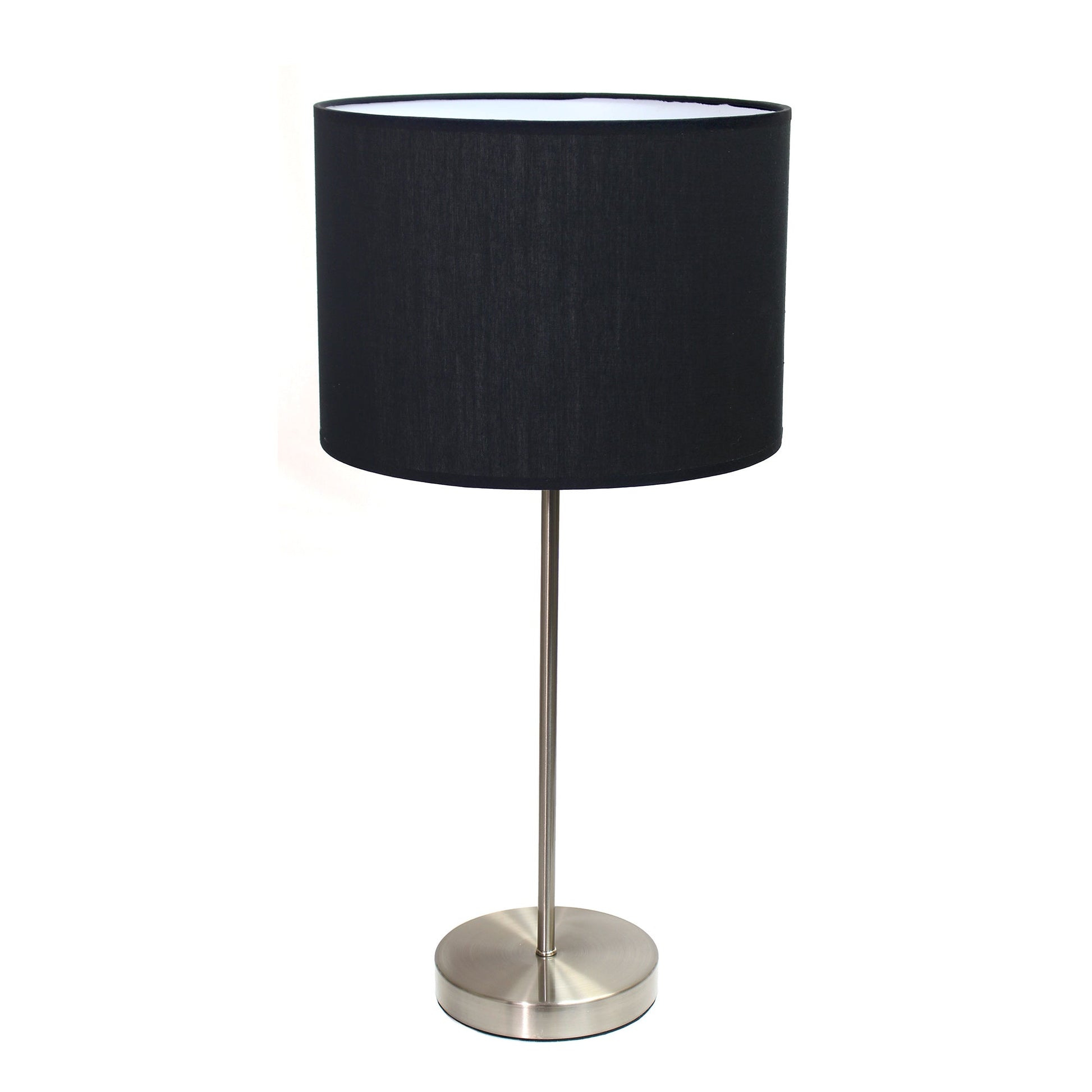 All The Rages Simple Designs Brushed Nickel Stick Lamp With Black Fabric Shade