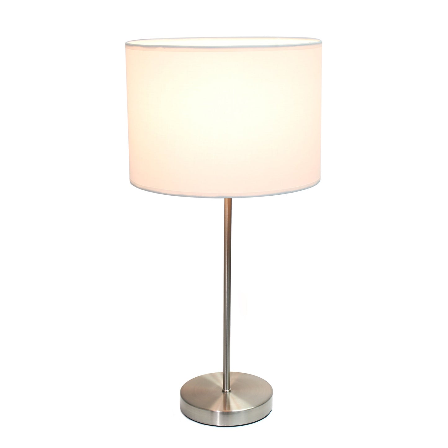 All The Rages Simple Designs Brushed Nickel Stick Lamp With White Fabric Shade