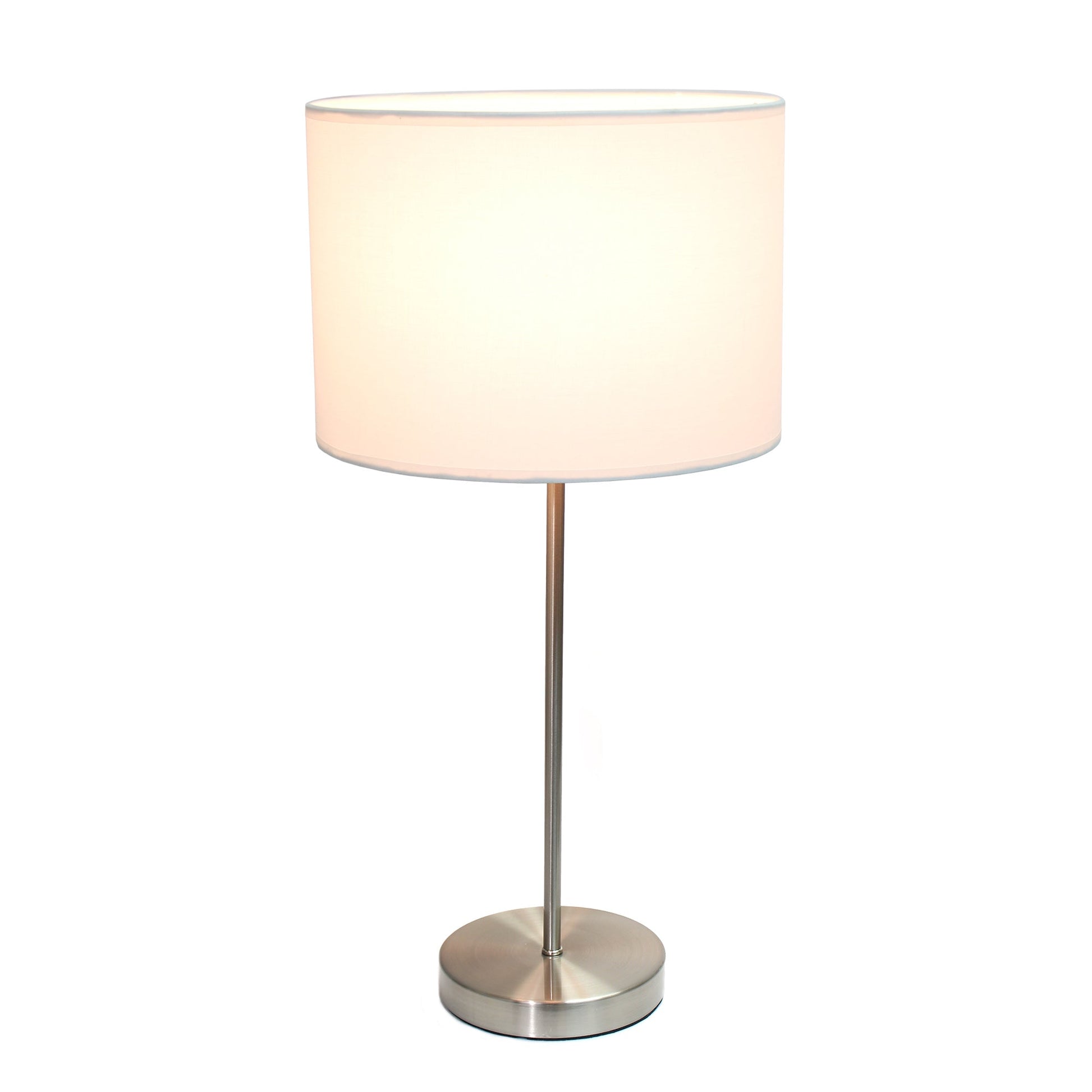All The Rages Simple Designs Brushed Nickel Stick Lamp With White Fabric Shade