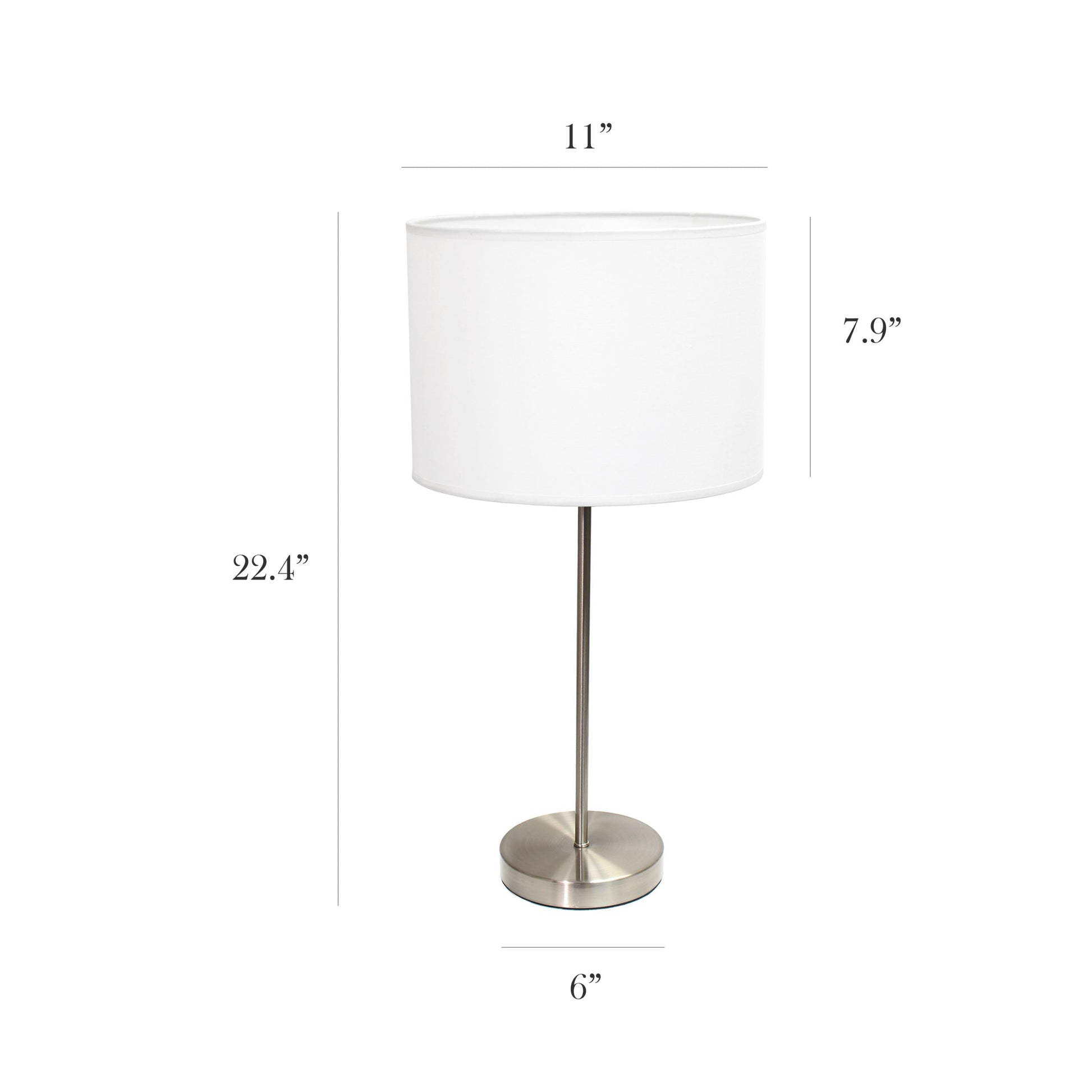 All The Rages Simple Designs Brushed Nickel Stick Lamp With White Fabric Shade