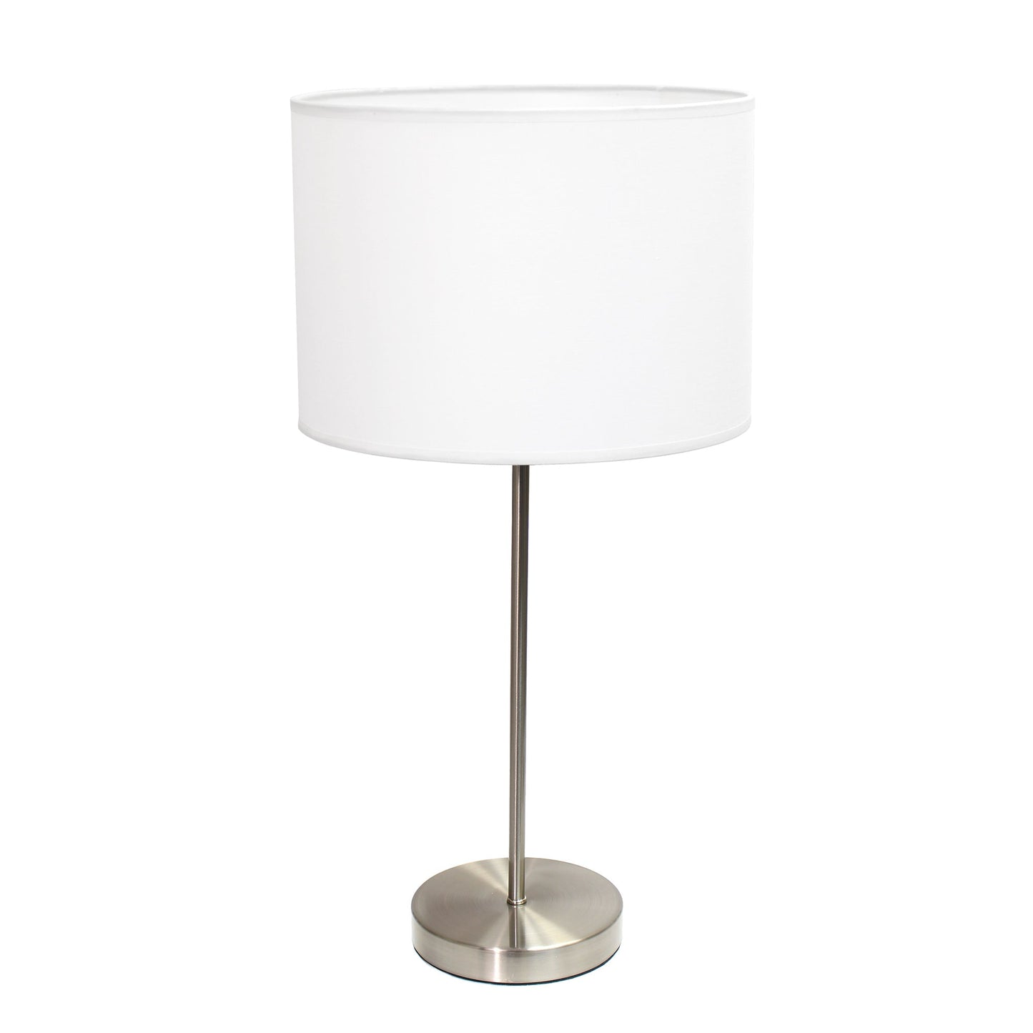 All The Rages Simple Designs Brushed Nickel Stick Lamp With White Fabric Shade