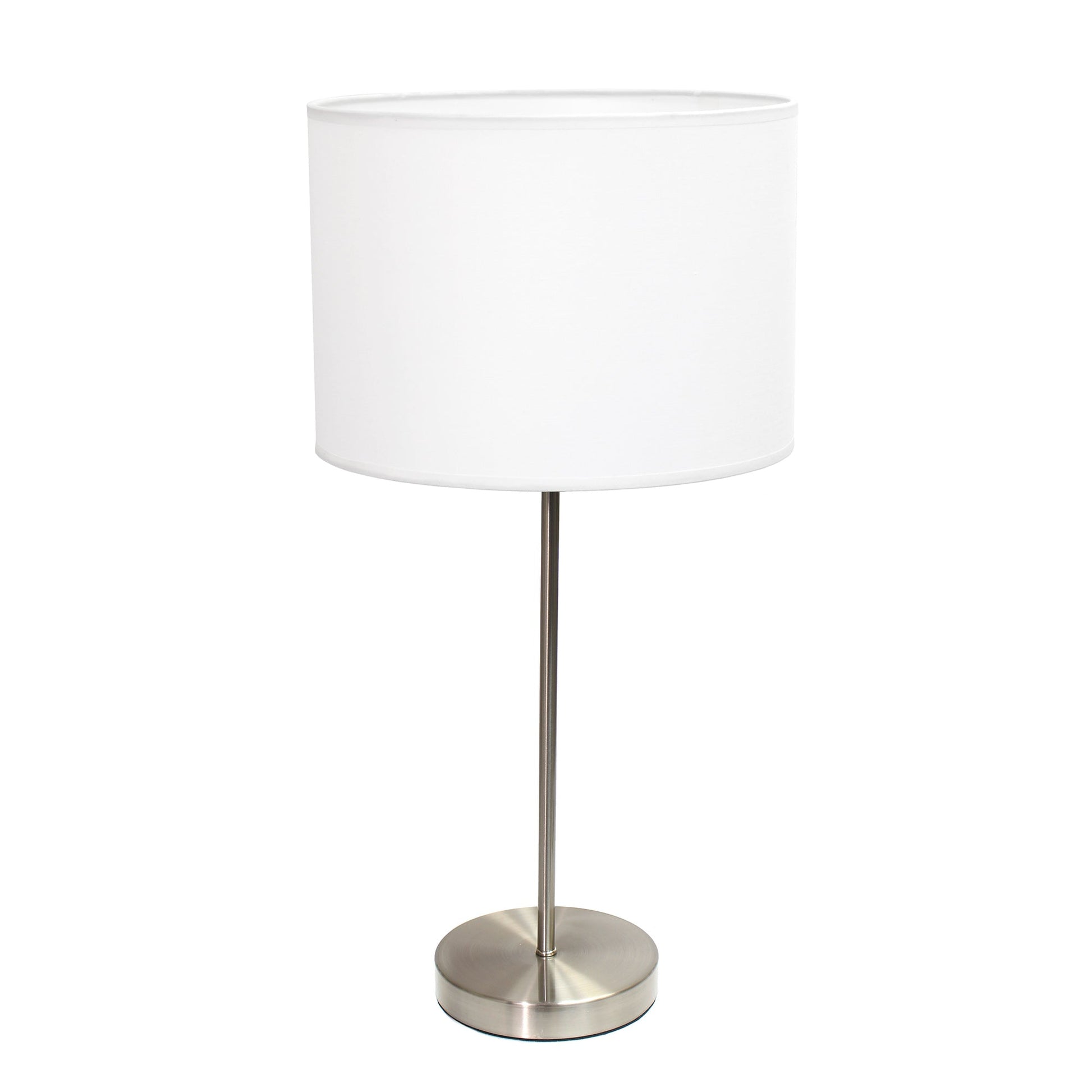All The Rages Simple Designs Brushed Nickel Stick Lamp With White Fabric Shade