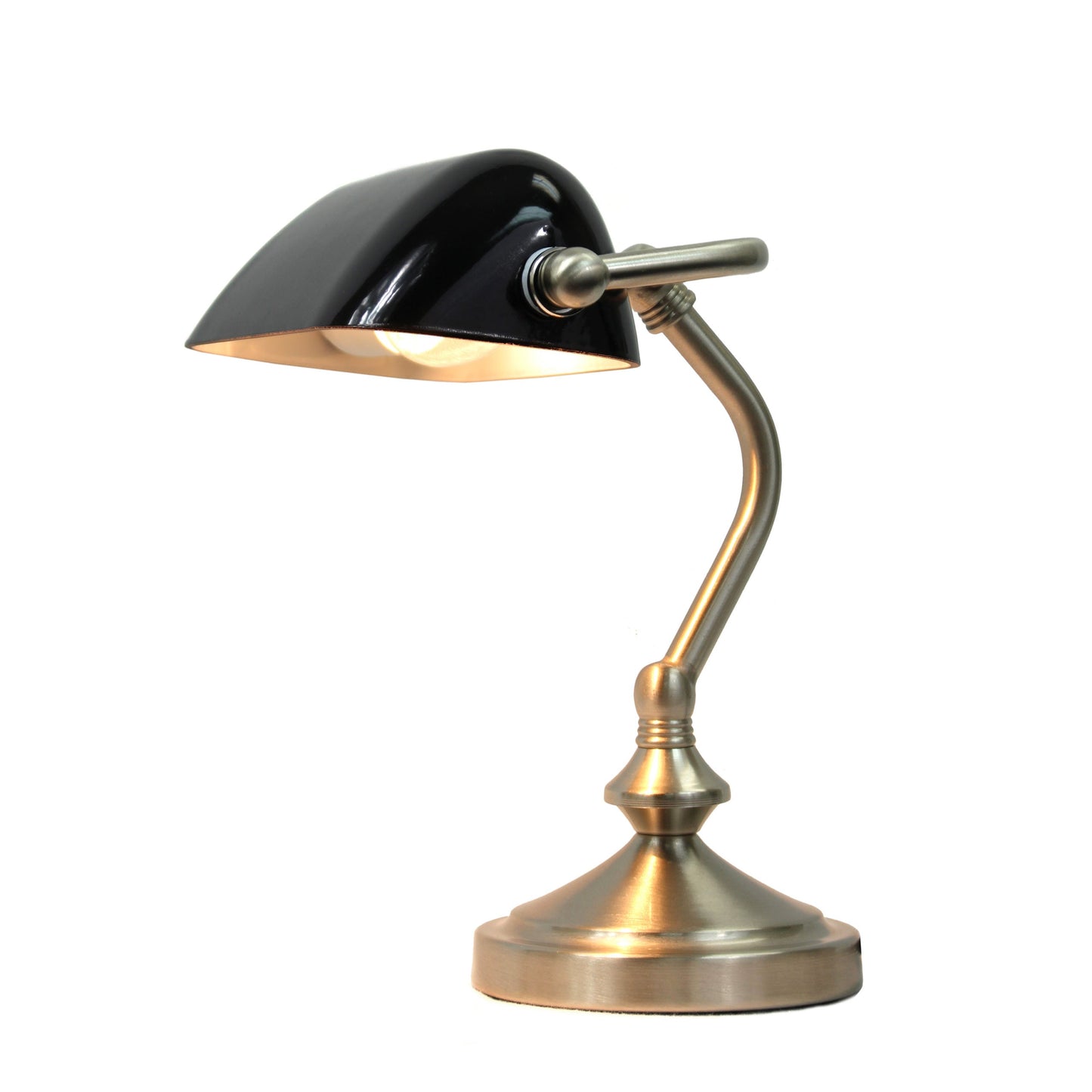 All The Rages Simple Designs Brushed Nickel Traditional Mini Bankers Lamp With Black Shade