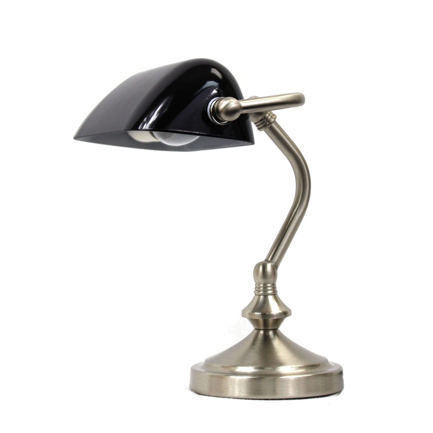 All The Rages Simple Designs Brushed Nickel Traditional Mini Bankers Lamp With Black Shade