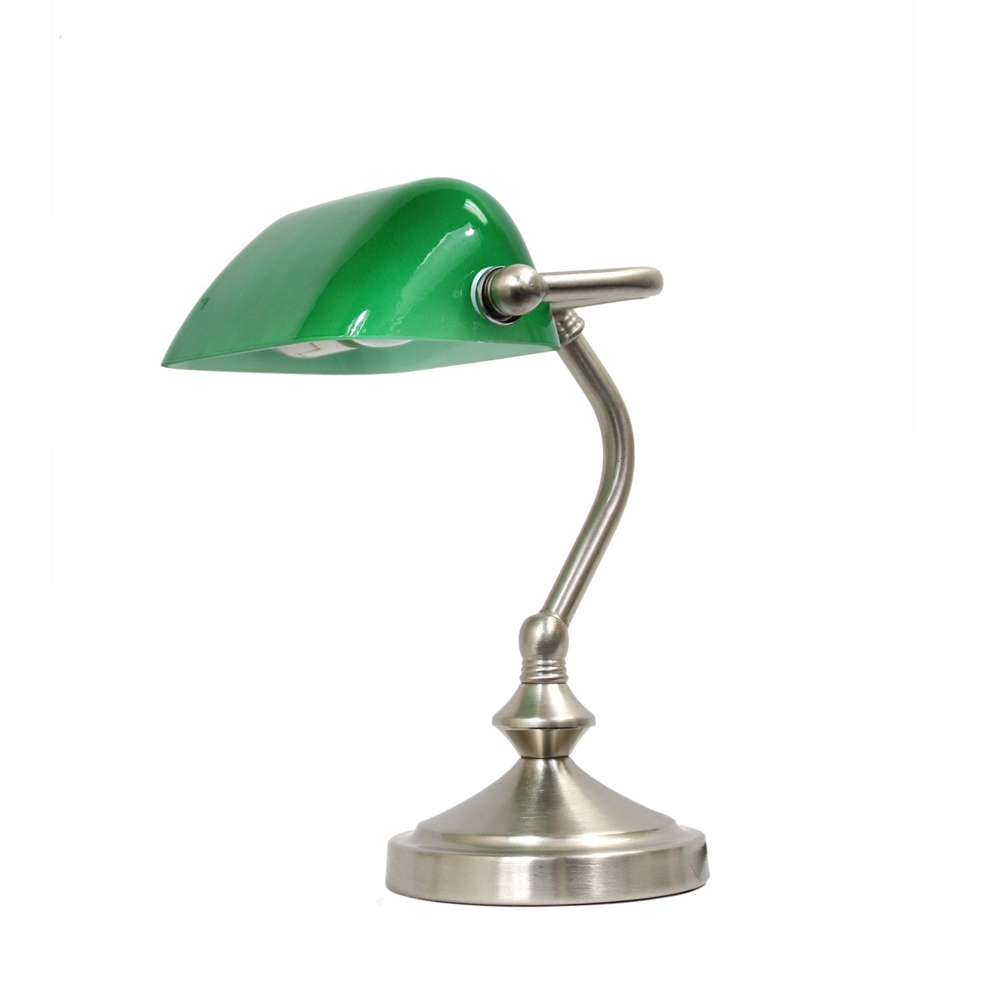 All The Rages Simple Designs Brushed Nickel Traditional Mini Bankers Lamp With Green Shade