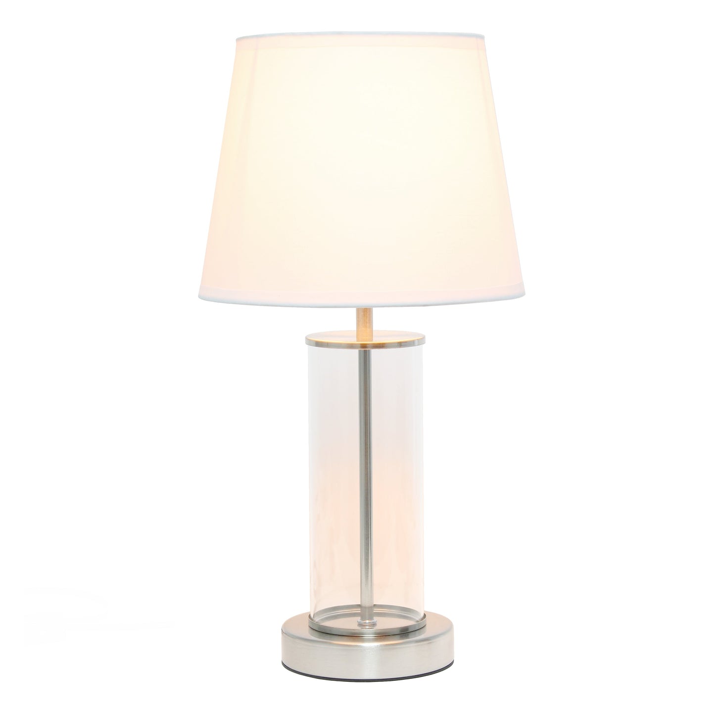 All The Rages Simple Designs Brushed Nickel & White Encased Metal & Clear Glass Table Lamp