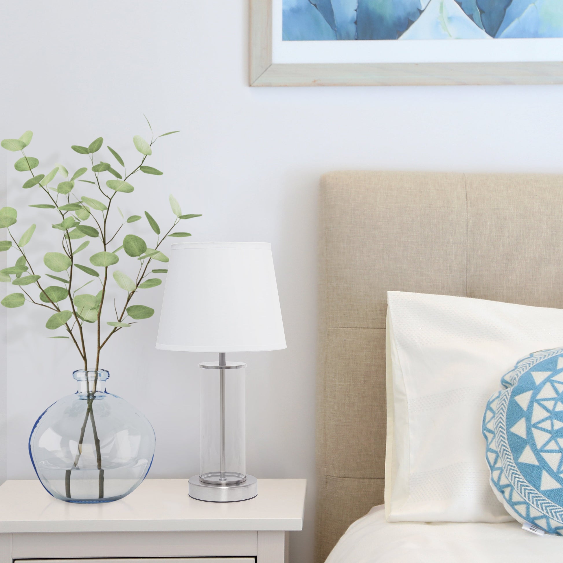 All The Rages Simple Designs Brushed Nickel & White Encased Metal & Clear Glass Table Lamp