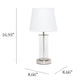 All The Rages Simple Designs Brushed Nickel & White Encased Metal & Clear Glass Table Lamp