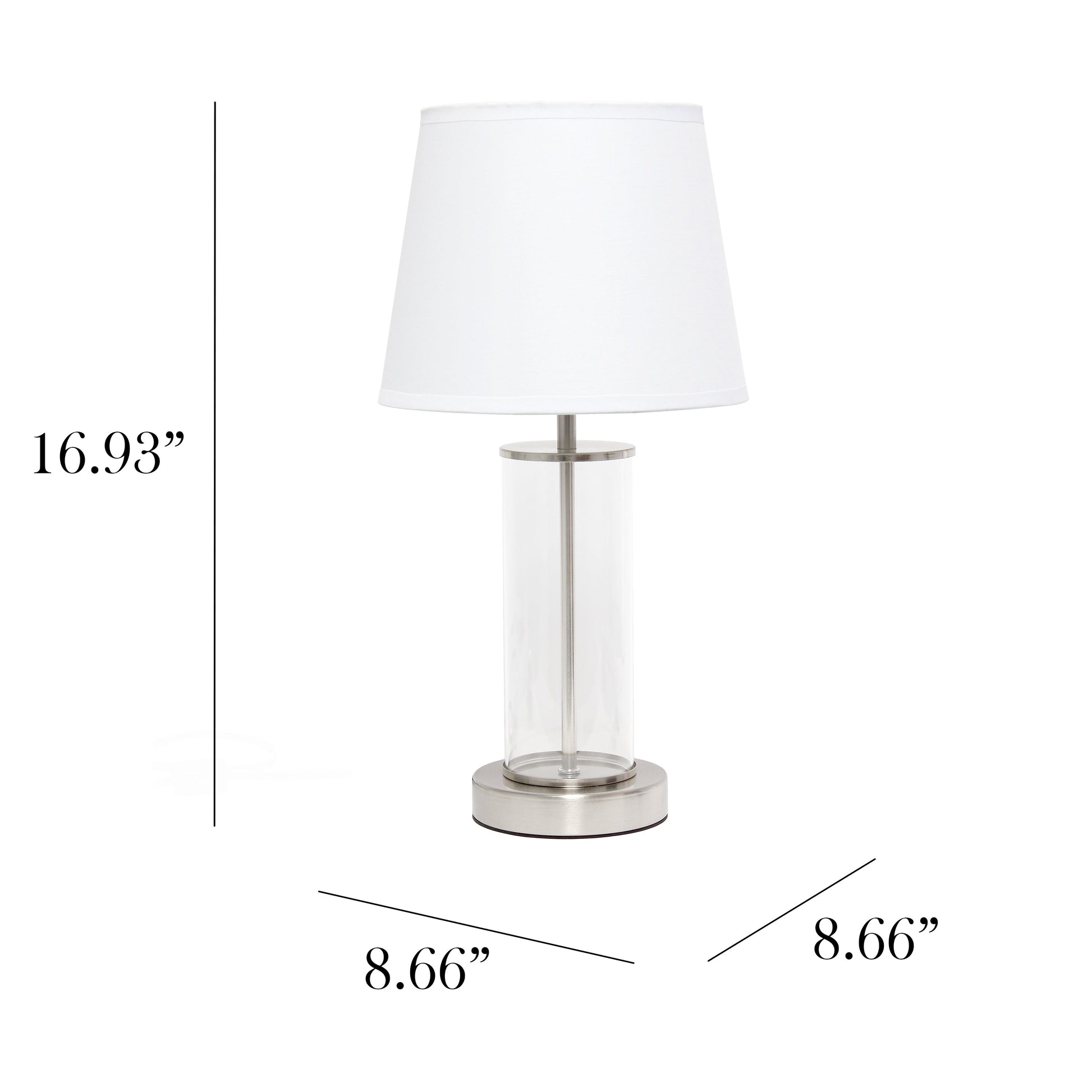 All The Rages Simple Designs Brushed Nickel & White Encased Metal & Clear Glass Table Lamp