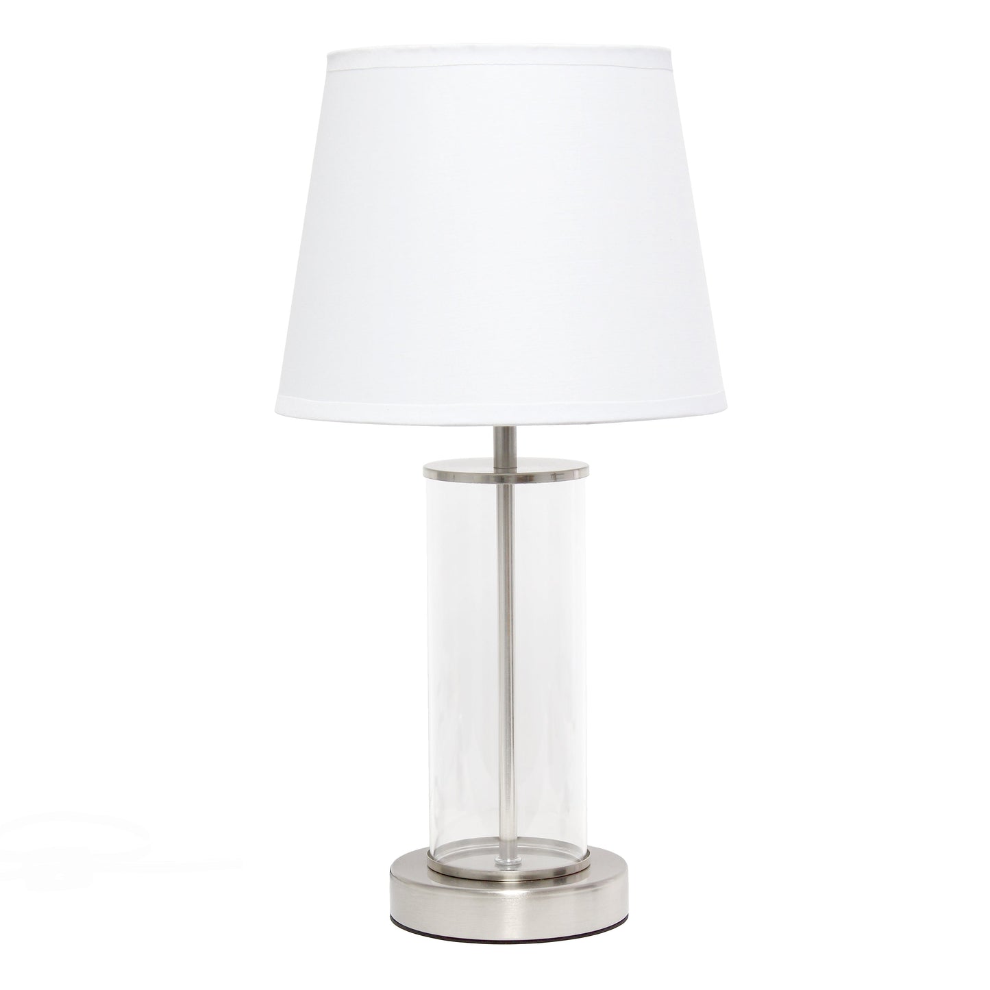All The Rages Simple Designs Brushed Nickel & White Encased Metal & Clear Glass Table Lamp
