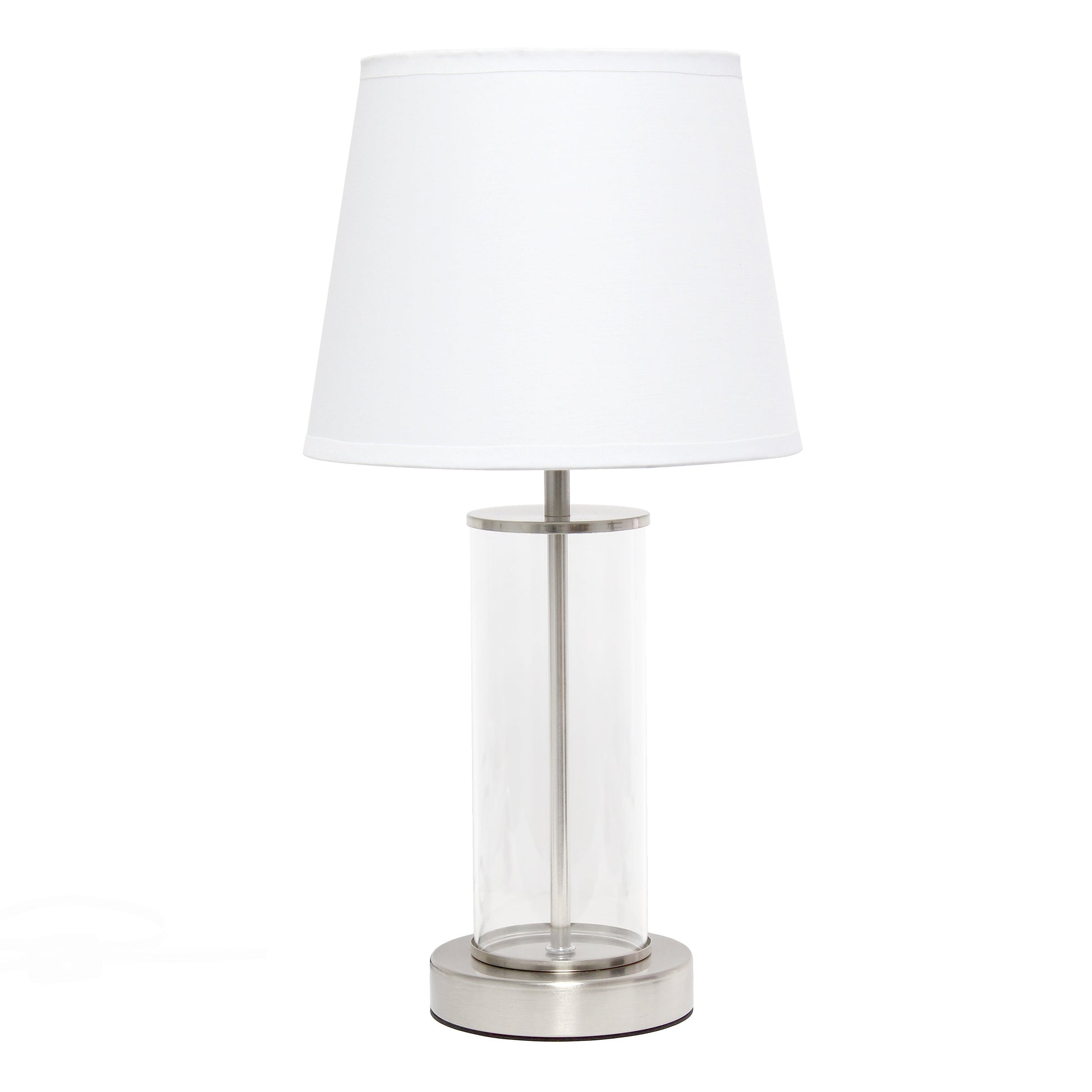 All The Rages Simple Designs Brushed Nickel & White Encased Metal & Clear Glass Table Lamp