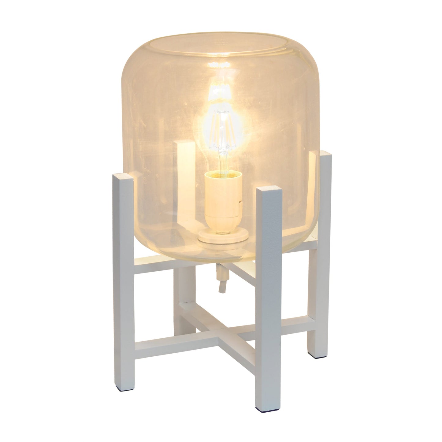 All The Rages Simple Designs Clear Glass And White Wood Mounted Cylinder Shade Table Lamp